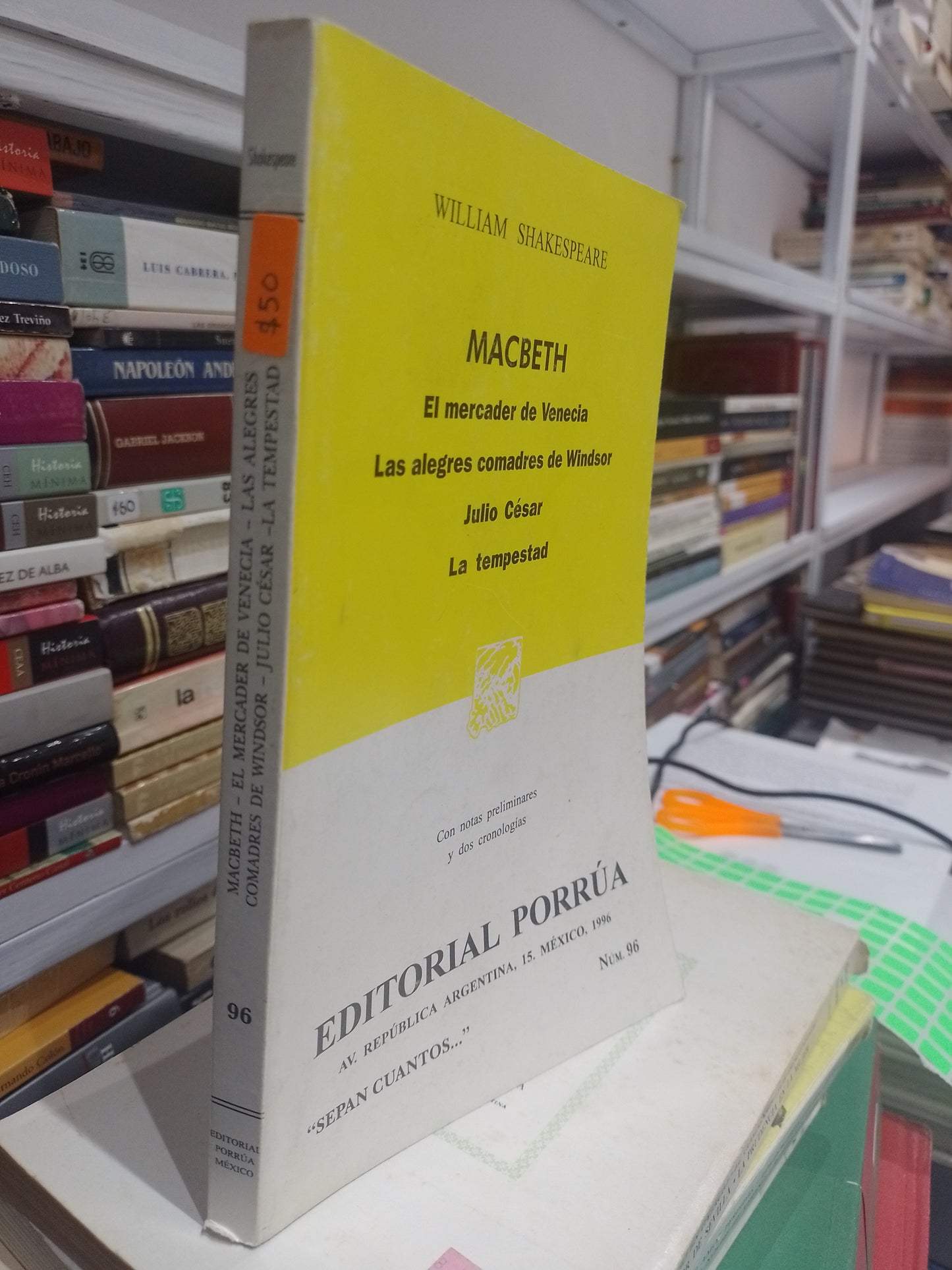 MACBETH EL MERCADER DE VENECIA LAS ALEGRES COMADRES DE WINDSOR JULIO CESAR LA TEMPESTAD POR WILLIAM SHAKESPEARE USADO NOVELA JUAREZ 515