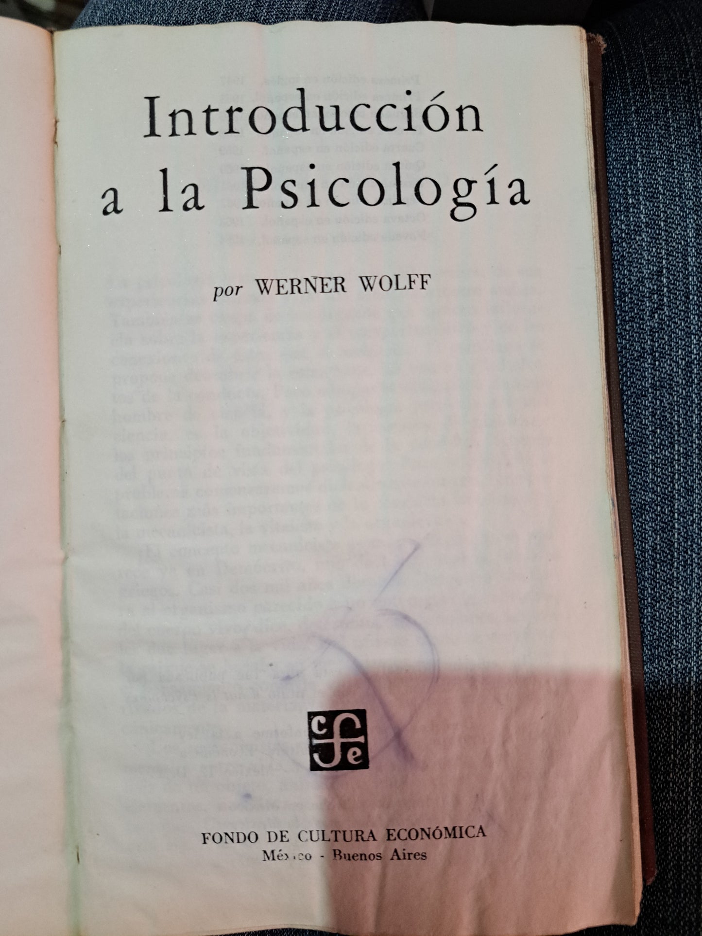 INTRODUCCIÓN A LA PSICOLOGÍA WERNER WOLFF USADO PSICOLOGÍA LITERARIO 305