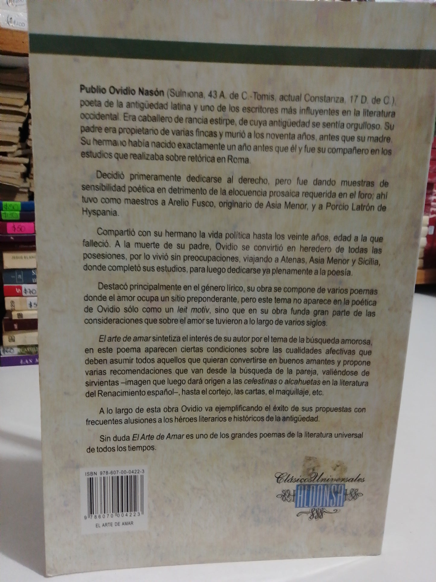 EL ARTE DE AMAR POR PUBLIO OVIDIO NASON USADO NOVELAS JUAREZ