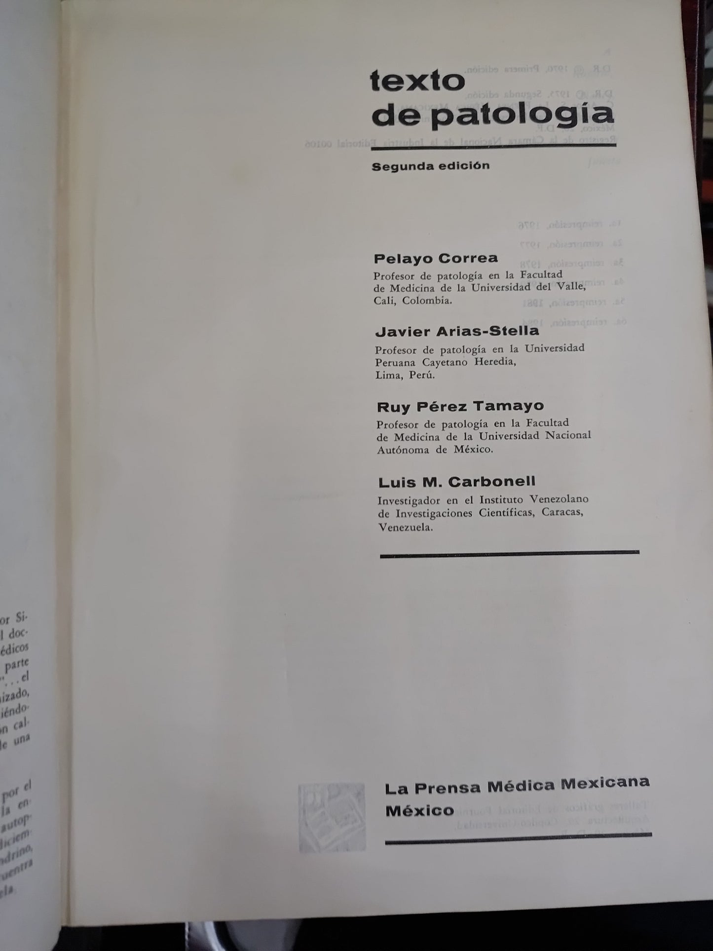TEXTO DE PATOLOGIA POR VARIOS AUTORES USADO SALUD LITERARIO 207