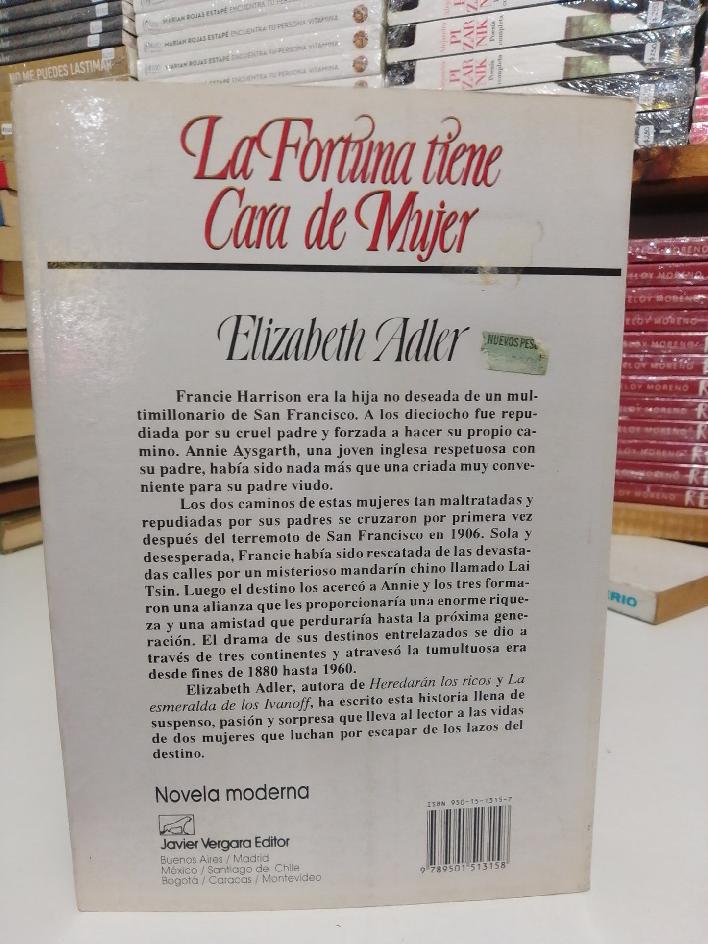 LA FORTUNA TIENE CARA DE MUJER POR ELIZABETH ADLER USADO NOVELA JUAREZ