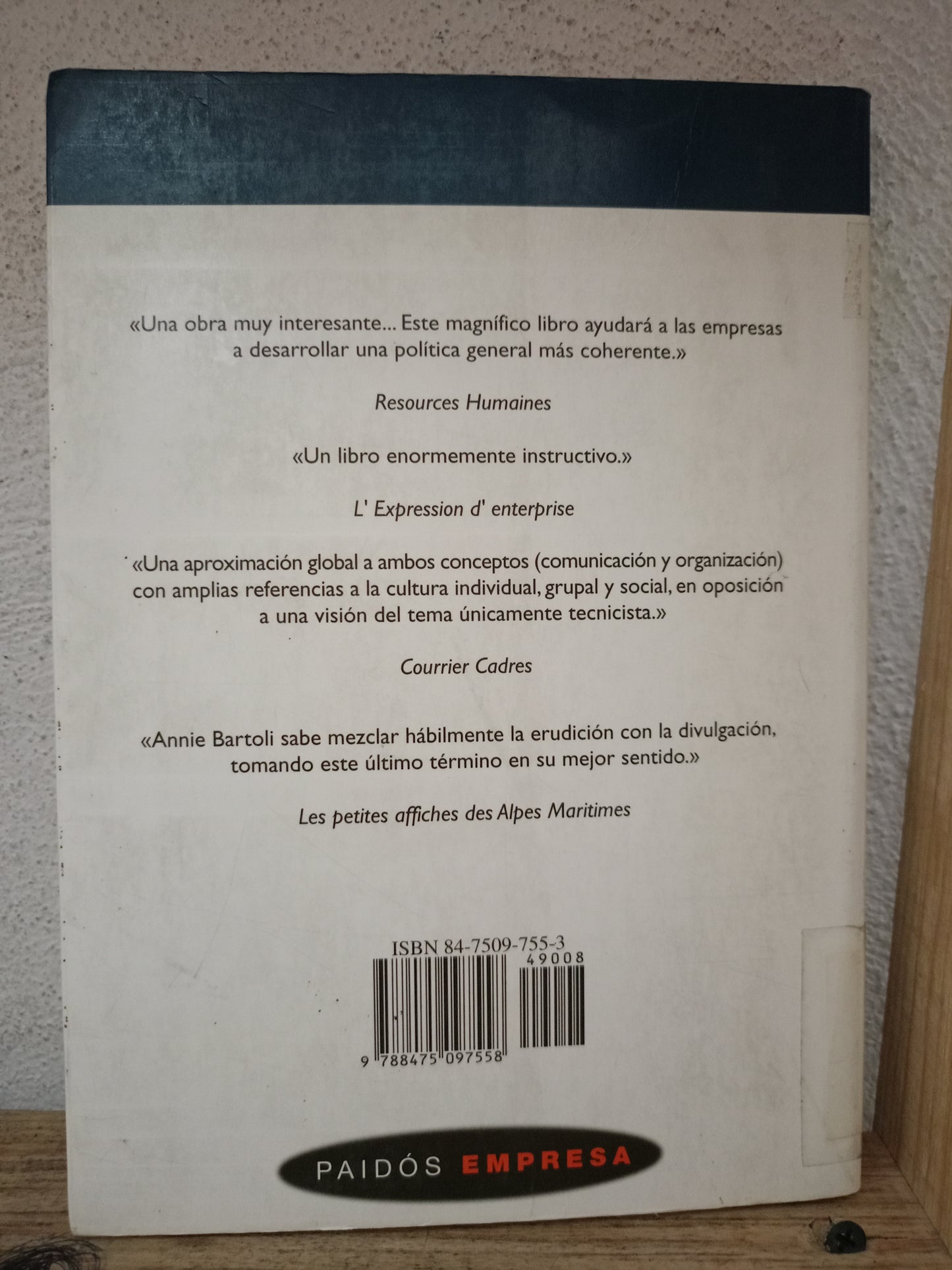 COMUNICACIÓN Y ORGANIZACIÓN POR ANNIE BARTOLI USADO ADMINISTRACIÓN LITERARIO 305