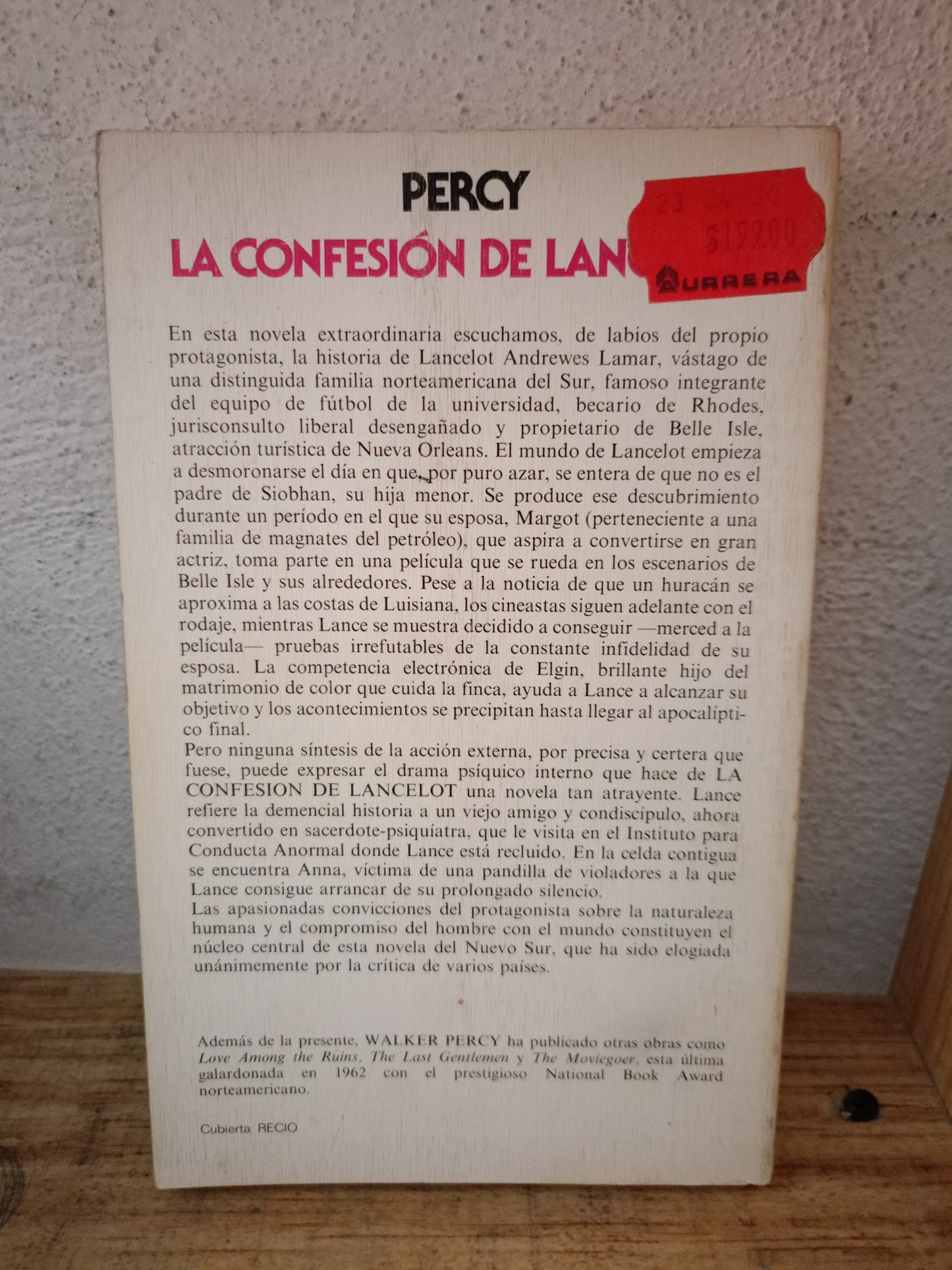 LA CONFESIÓN DE LANCELOT POR WALKER PERCY USADO NOVELA LITERARIO 305