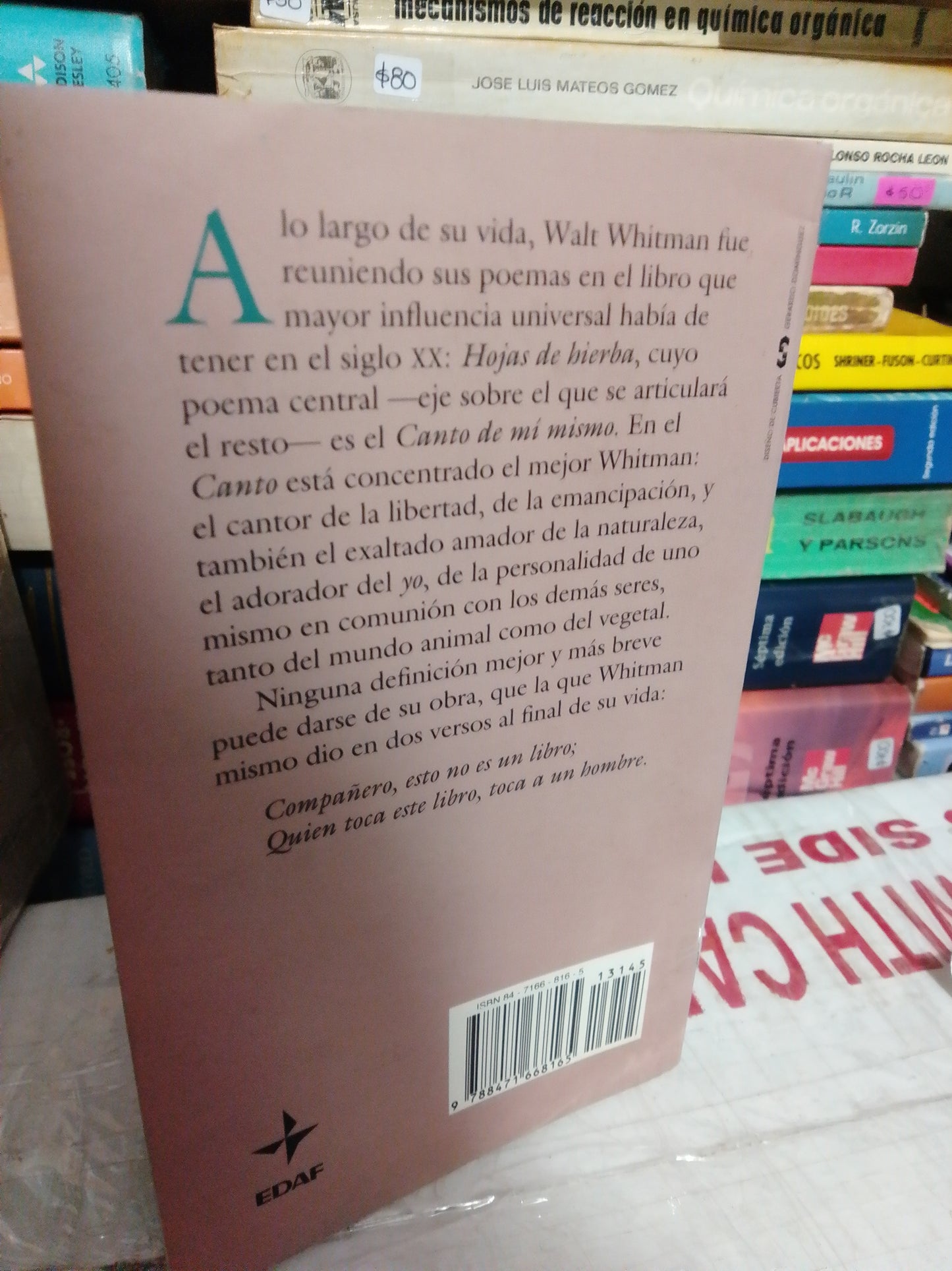 CANTO DE MI MISMO POR WALTER WHITMAN USADO NOVELA JUÁREZ