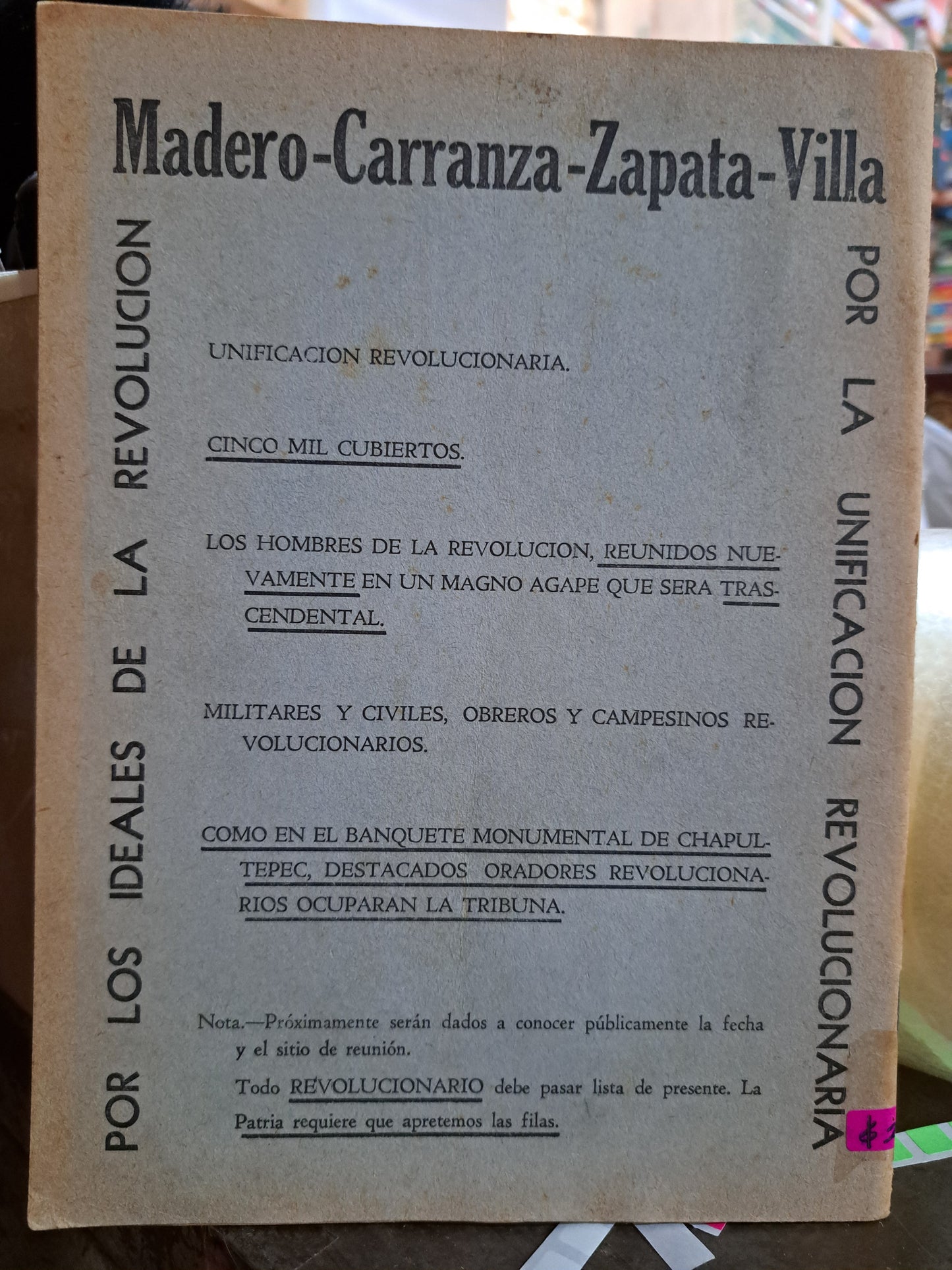 LA VOZ DE LA REVOLUCION SENSACIONALES DISCURSOS PRONUNCIADOS EN EL BANQUETE MONUMENTAL DE CHAPULTEPEC USADO ANTIGUO 1938 ALDAMA