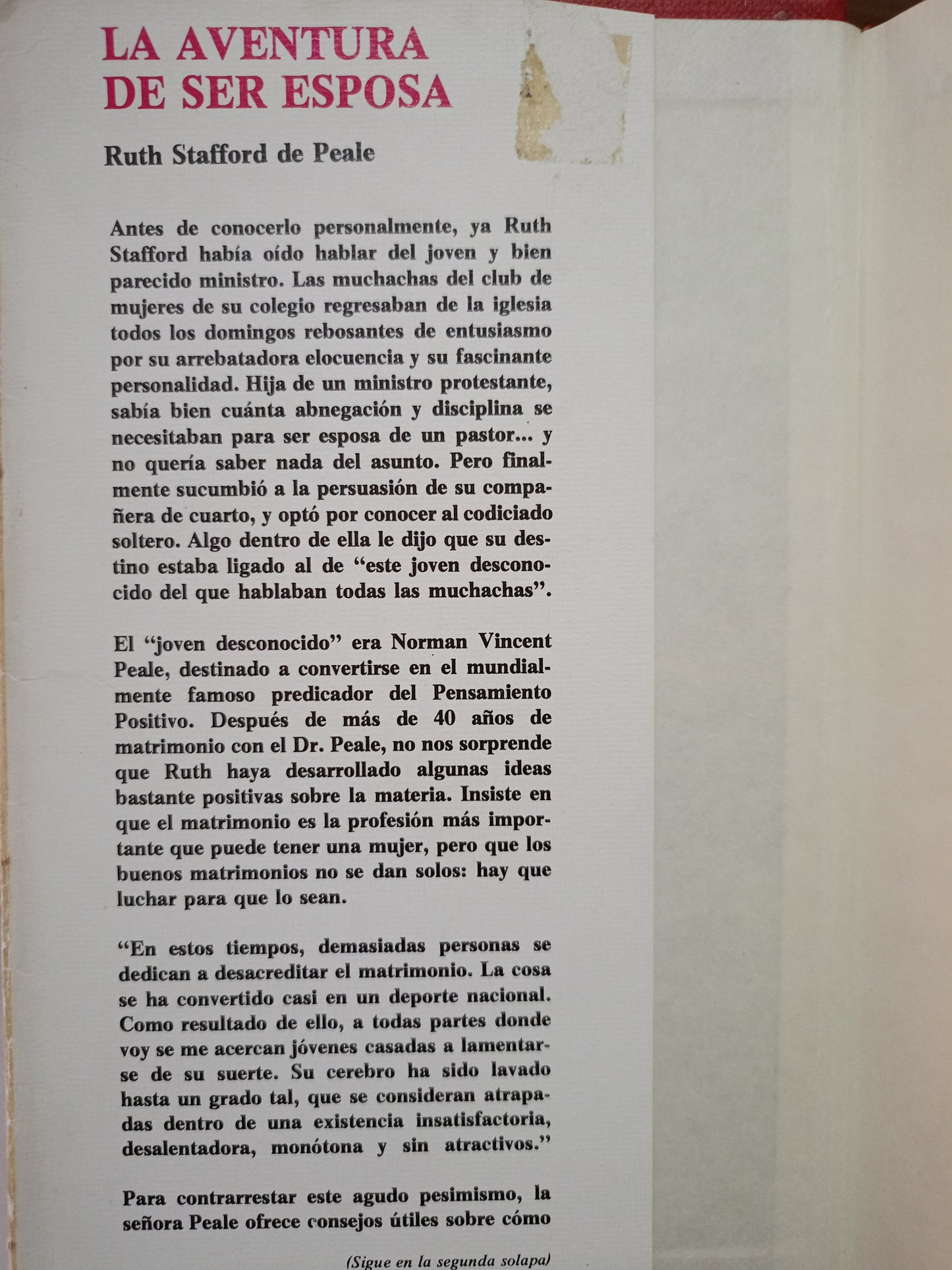 LA AVENTURA DE SER ESPOSA POR RUTH S. DE PEALE USADO PSICOLOGÍA LITERARIO 305