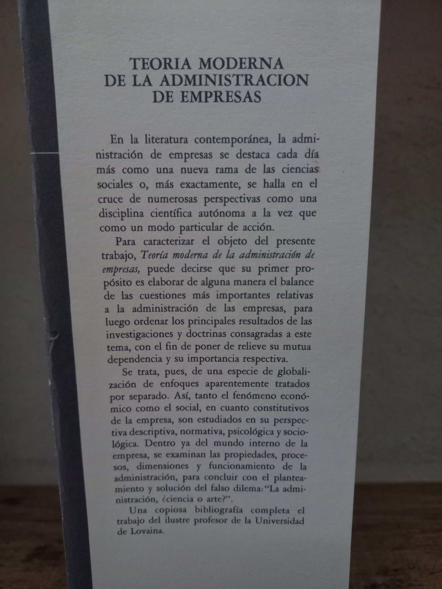 TEORÍA MODERNA DE LA ADMINISTRACIÓN DE EMPRESAS POR PAUL DE BRUYNE USADO ADMINISTRACIÓN LITERARIO 305