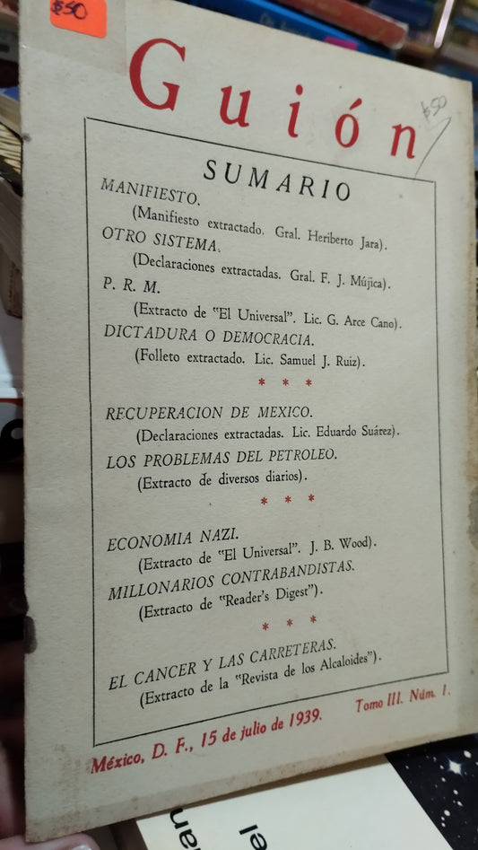 GUION SUMARIO 15 DE JULIO DE 1939 LIBRO USADO ANTIGUO ALDAMA