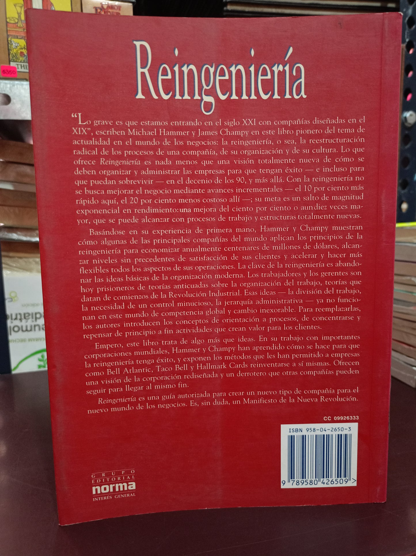 REINGENIERÍA POR MICHAEL HAMMER Y JAMES CHAMPY USADO SUPERACIÓN PERSONAL LITERARIO 305