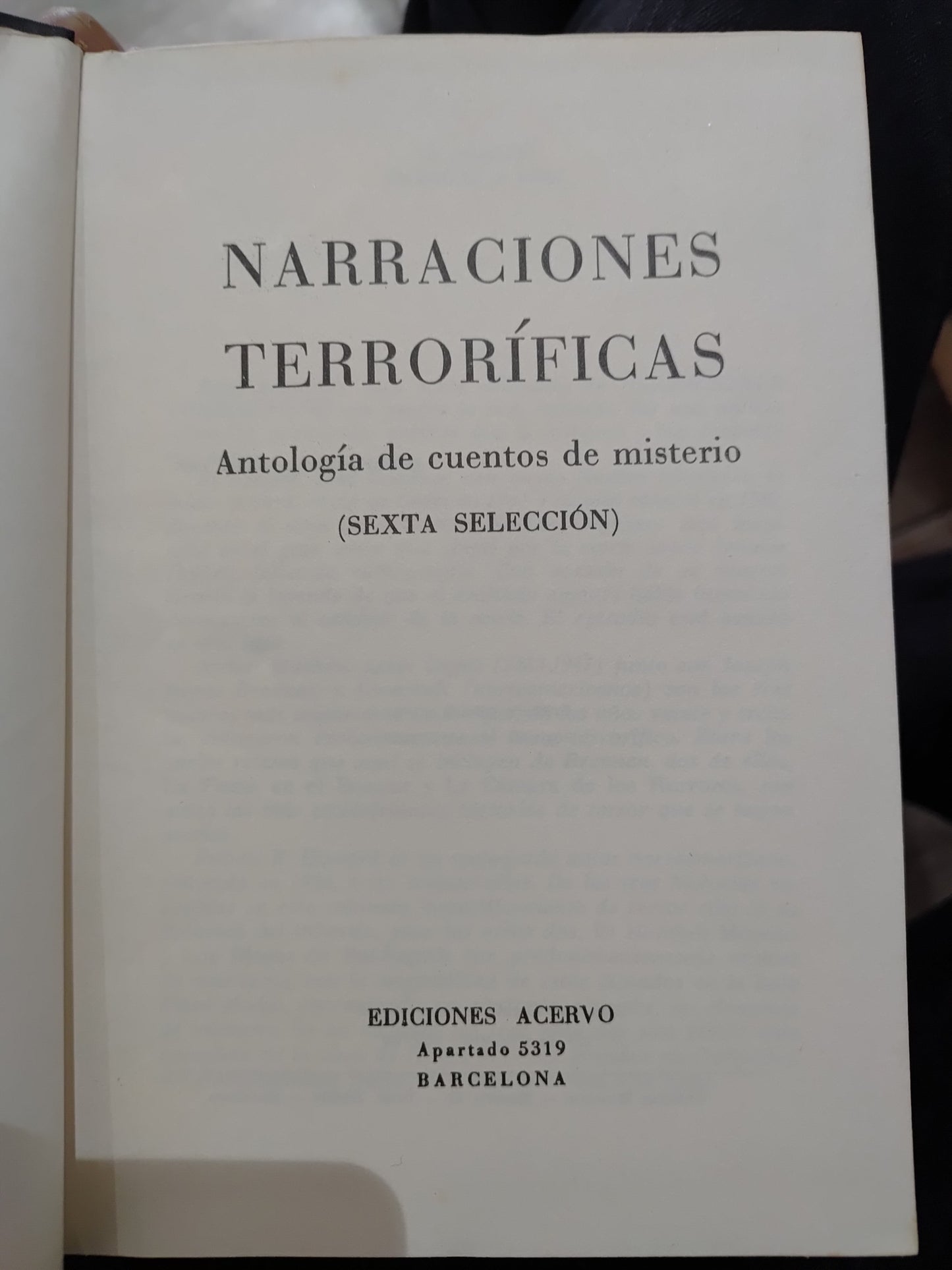 NARRACIONES TERRORIFICAS SEXTA SELECCION POR EDITORIAL ACERVO USADO NOVELAS JUAREZ 515