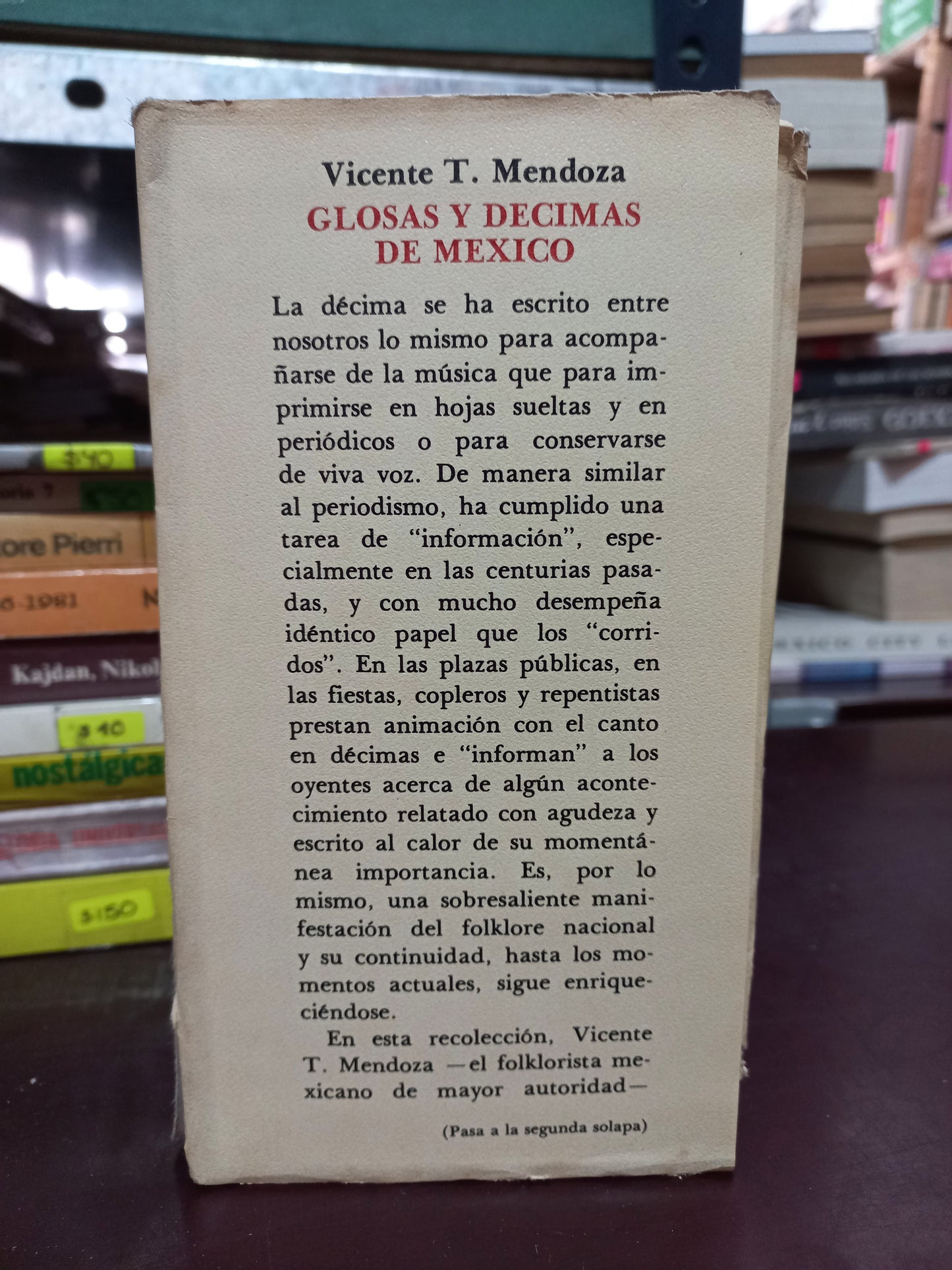 GLOSAS Y DECIMAS DE MEXICO POR VICENTE T. MENDOZA USADO HISTORIA LITERARIO 305