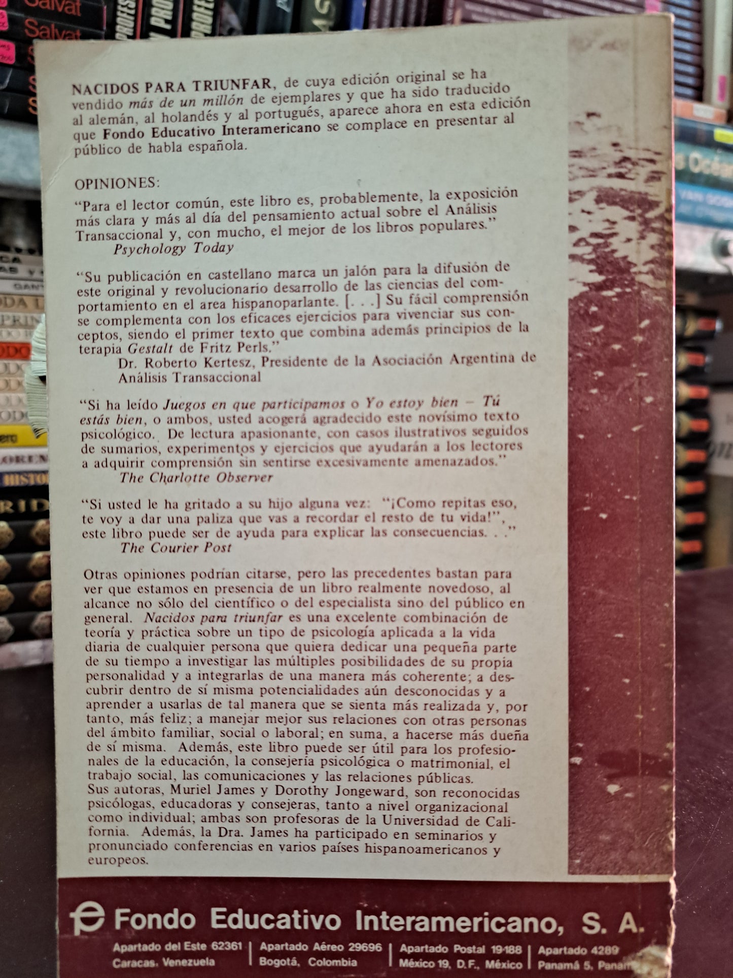 NACIDOS PARA TRIUNFAR  MURIEL JAMES, DOROTHY JONGEWARD USADO PSICOLOGÍA LITERARIO 305