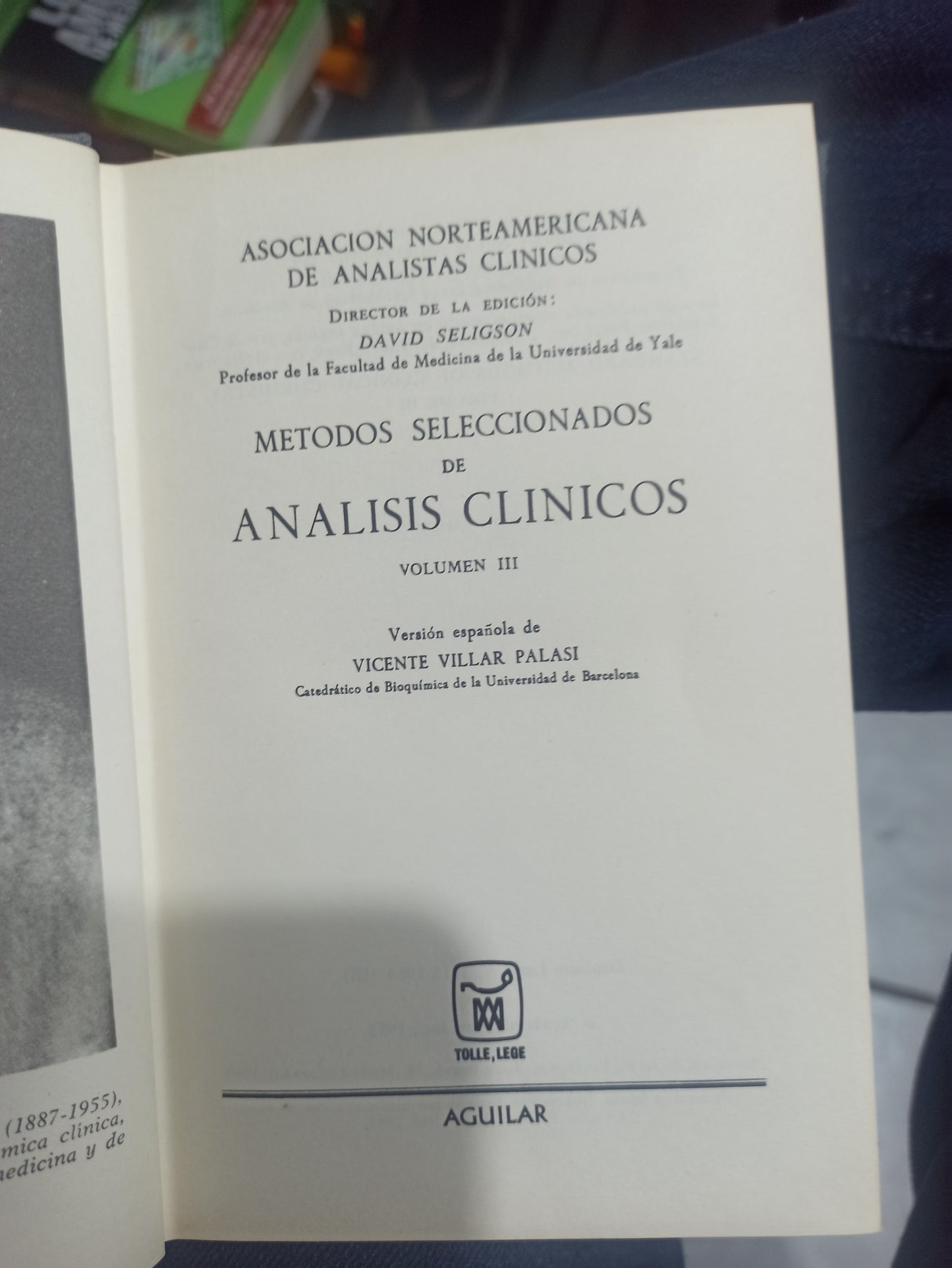 METODOS SELECCIONADOS DE ANALISIS CLINICOS POR VICENTE VILLAR PALASI USADO SALUD JUÁREZ