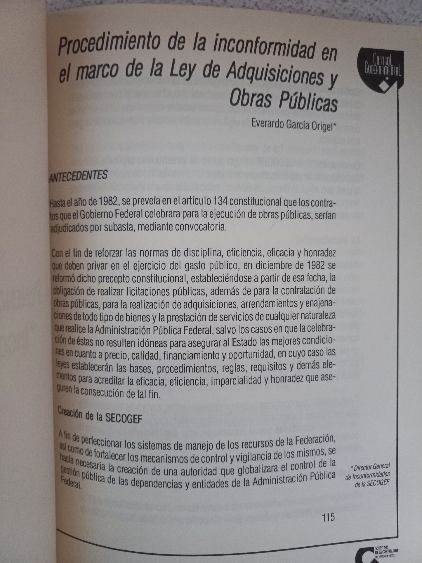 CONTROL GUBERNAMENTAL NO. 5 USADO HISTORIA LITERARIO 305