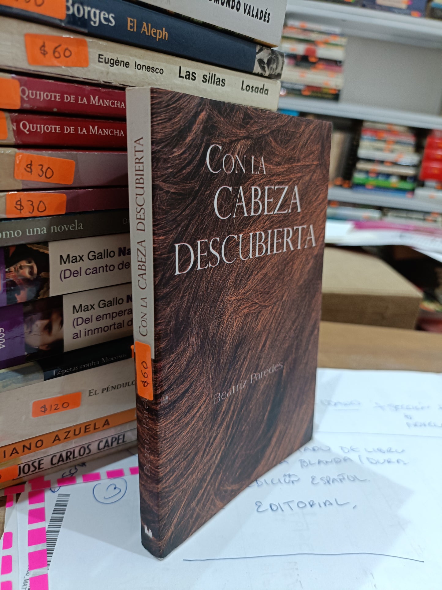 CON LA CABEZA DESCUBIERTA POR BEATRIZ PAREDES USADO NOVELA JUAREZ 515