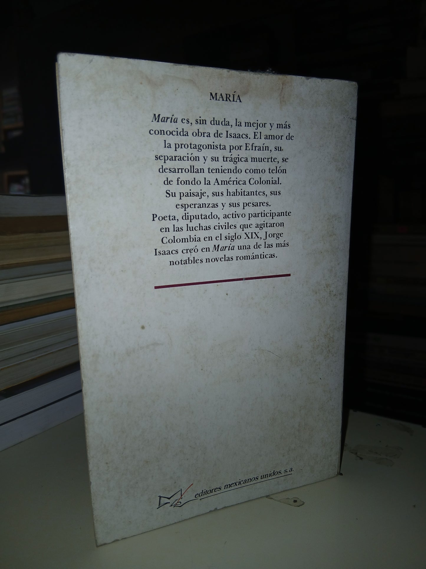 MARÍA POR JORGE ISAACS USADO NOVELA LITERARIO 207