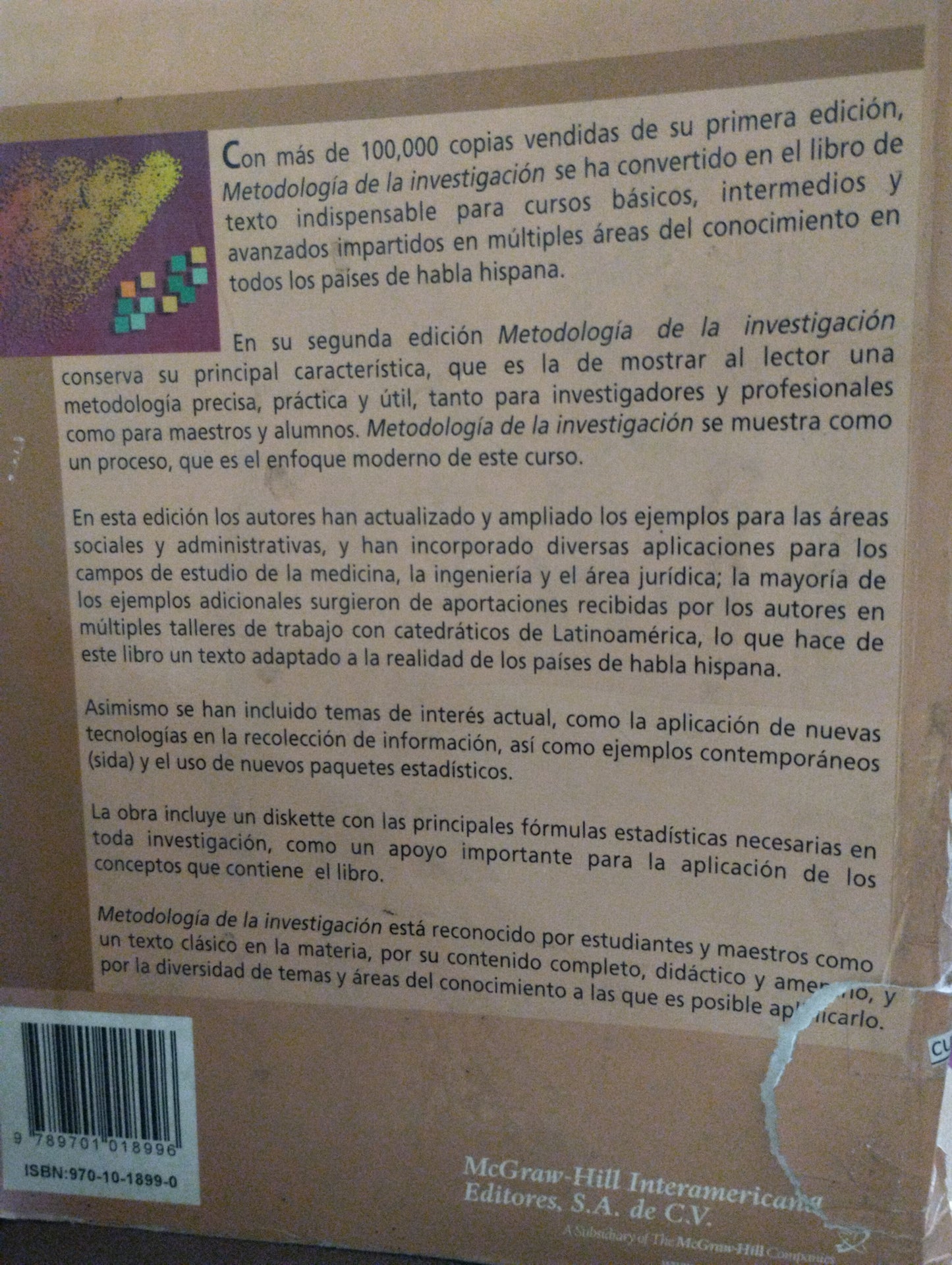 METODOLOGIA DE LA INVESTIGACION POR ROBERTO HERNANDEZ SEGUNDA EDICION USADO EDUCACION ALDAMA