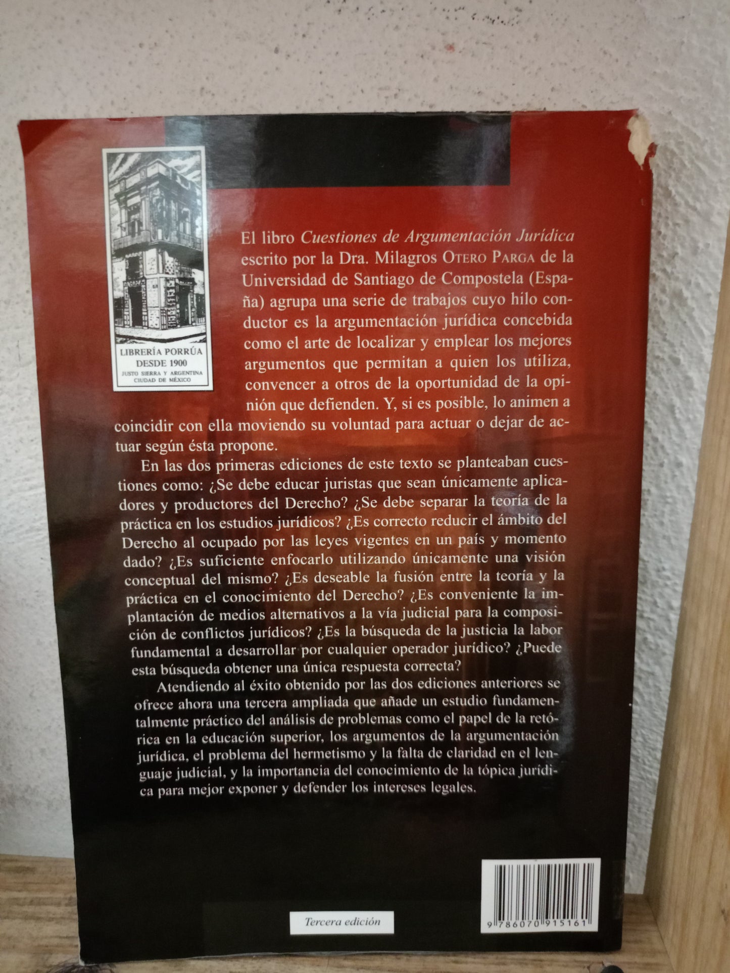 CUESTIONES DE ARGUMENTACIÓN JURÍDICA POR MILAGROS OTERO PARGA USADO DERECHO LITERARIO 305