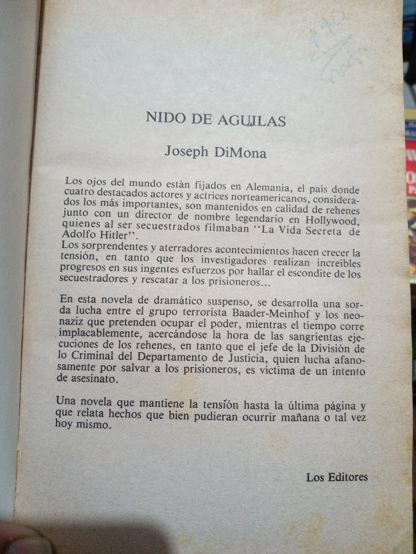 NIDO DE AGUILAS JOSEPH DI MONA USADO NOVELA LITERARIO 305