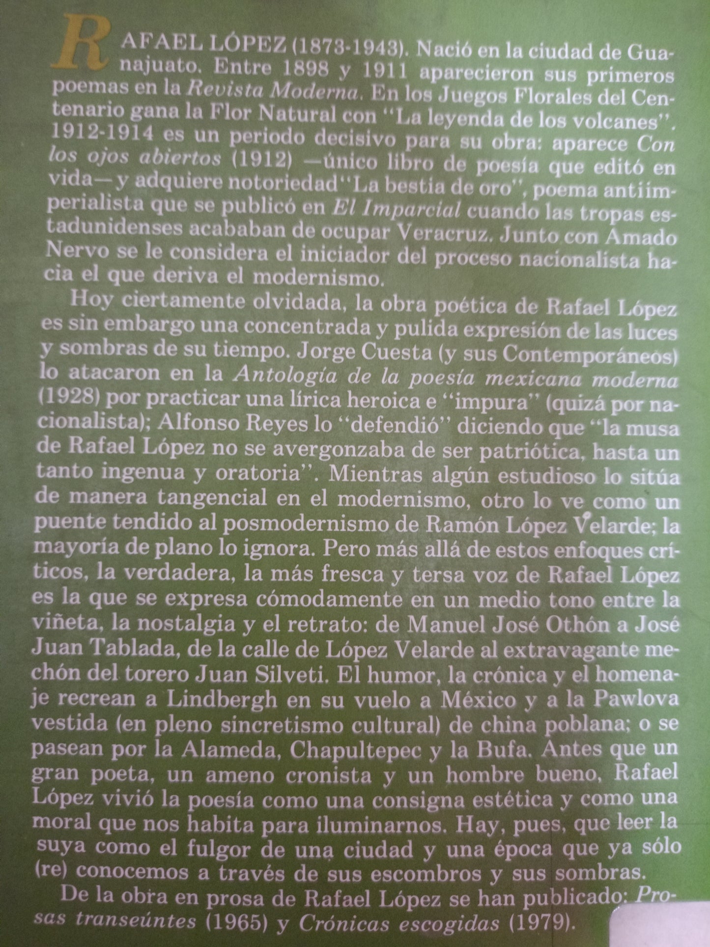 OBRA POETICA POR RAFAEL LOPEZ USADO POESIA LITERARIO #305