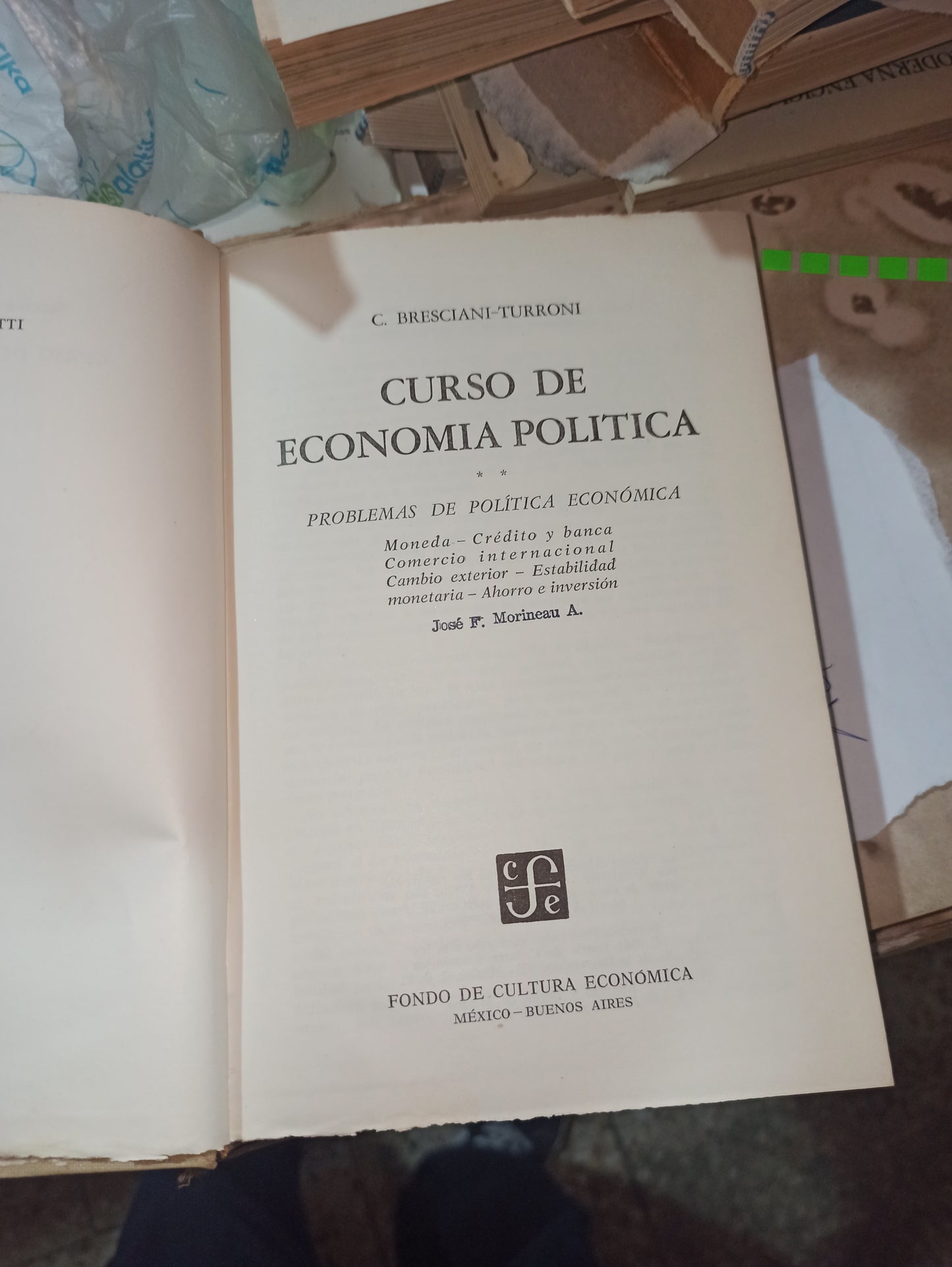 CURSO DE ECONOMIA POLITICA POR C. BRESCIANI TURRONI USADO ADMINISTRACIÓN ALDAMA