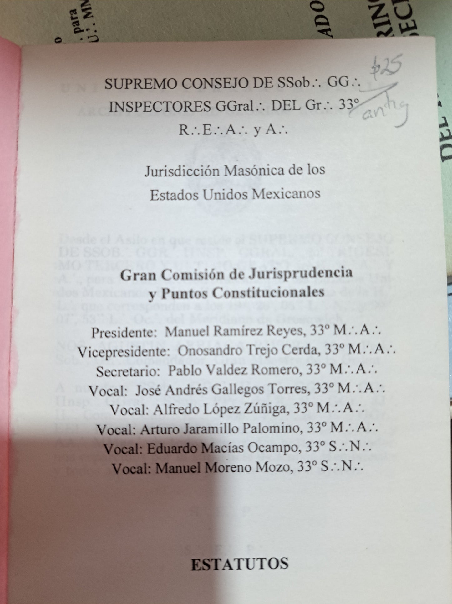 ESTATUTOS JURISDICCIÓN MASÓNICA DE LOS ESTADOS UNIDOS MEXICANOS  USADO MASONERÍA ALDAMA