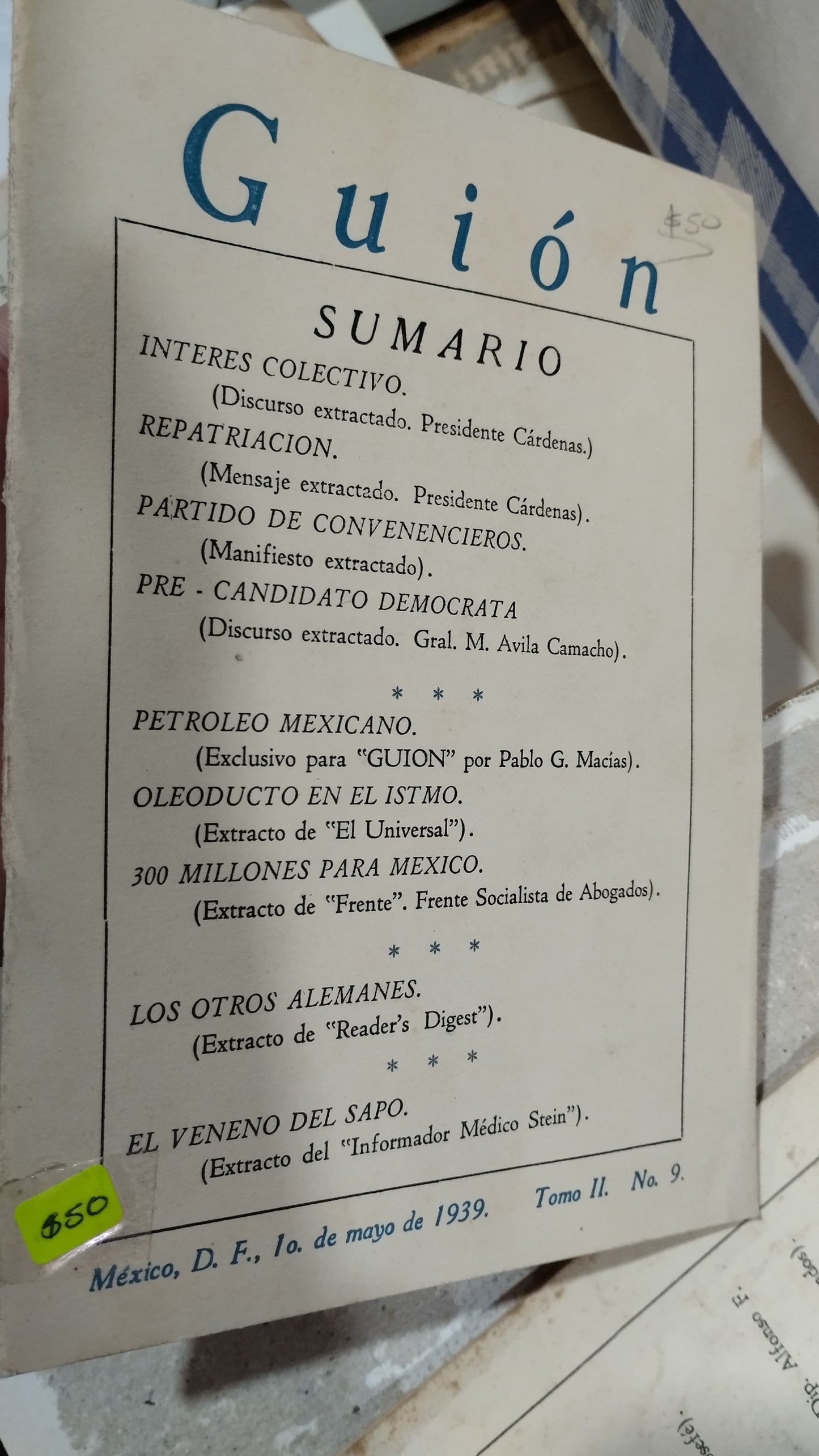 GUION SUMARIO POR EL DIRECTOR JOSE GOMEZ ROBLEDA LIBRO USADO ANTIGUO ALDAMA