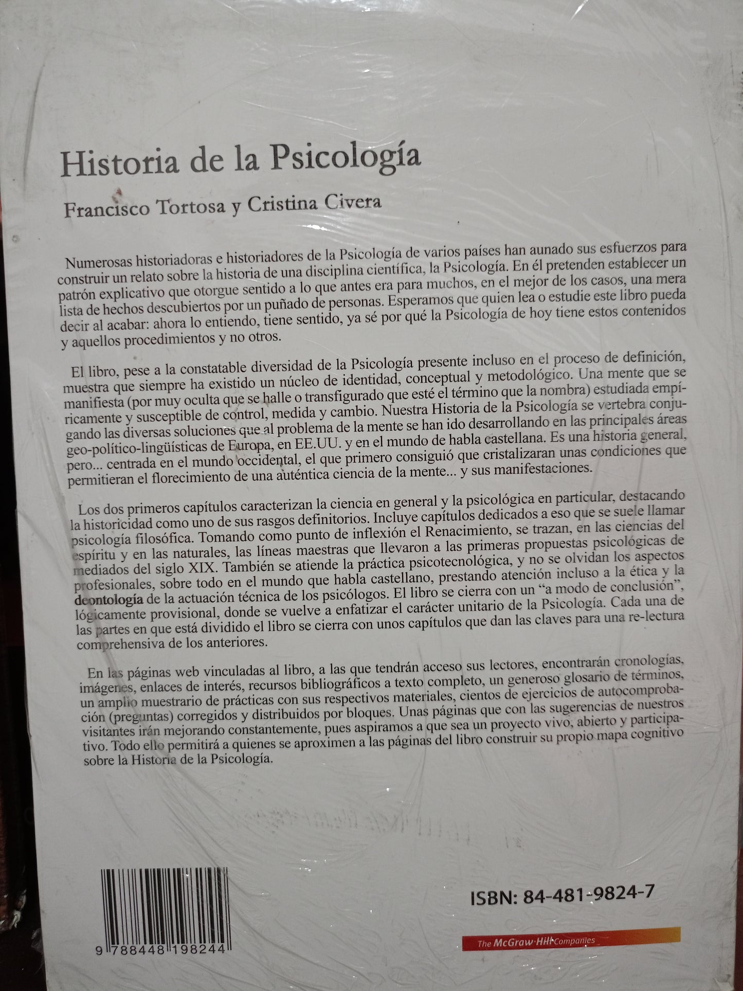 HISTORIA DE LA PSICOLOGÍA POR FRANCISCO TORTOSA Y CRISTINA CIVERA NUEVO PSICOLOGÍA LITERARIO 305