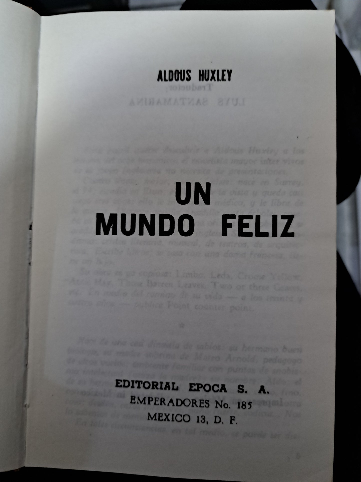 UN MUNDO FELIZ ALDOUS HUXLEY USADO NOVELA JUÁREZ