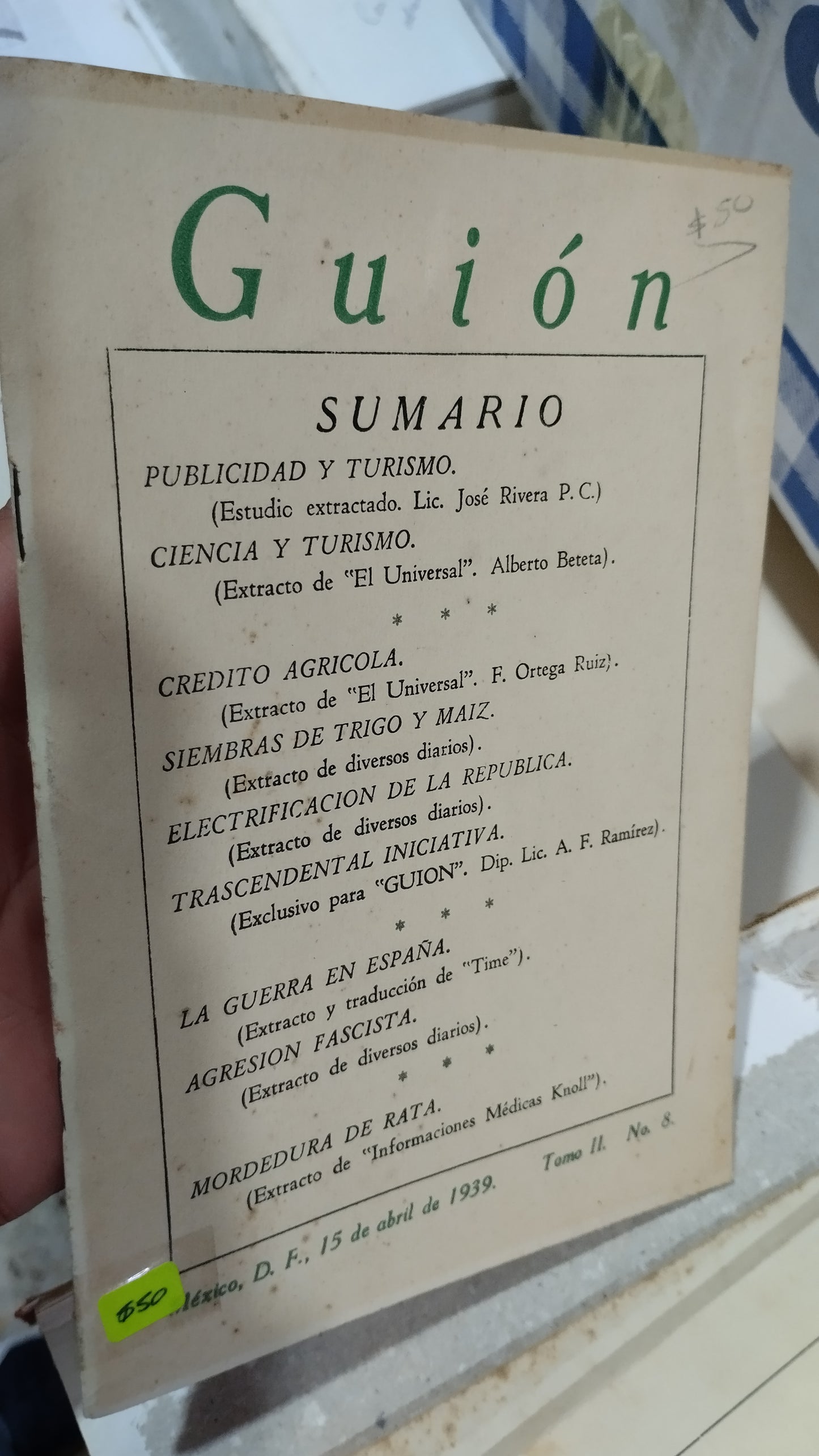 GUION SUMARIO POR JOSE GOMEZ ROBLEDA LIBRO USADO ANTIGUO ALDAMA