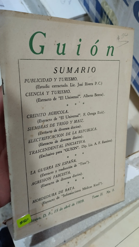 GUION SUMARIO POR JOSE GOMEZ ROBLEDA LIBRO USADO ANTIGUO ALDAMA