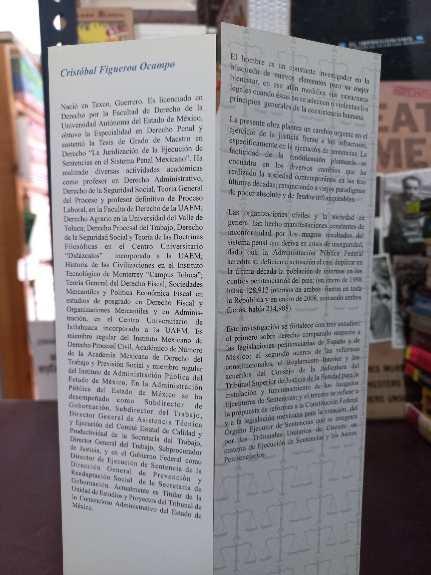 LA JURIDIZACIÓN DE EJECUCIÓN DE SENTENCIAS EN EL SISTEMA PENAL MEXICANO POR CRISTÓBAL FIGUEROA OCAMPO USADO DERECHO LITERARIO 305