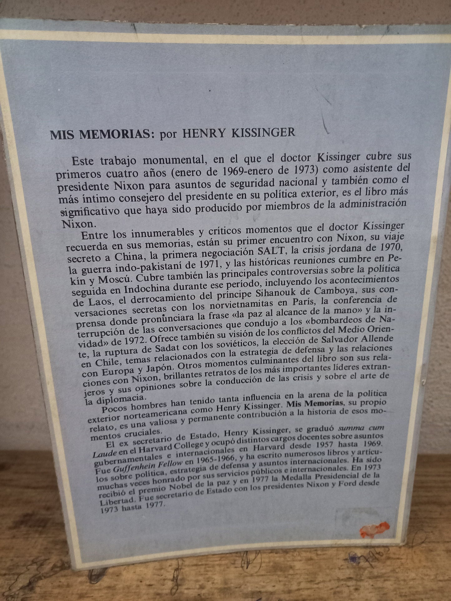 MIS MEMORIAS POR HENRY KISSINGER USADO HISTORIA LITERARIO 305