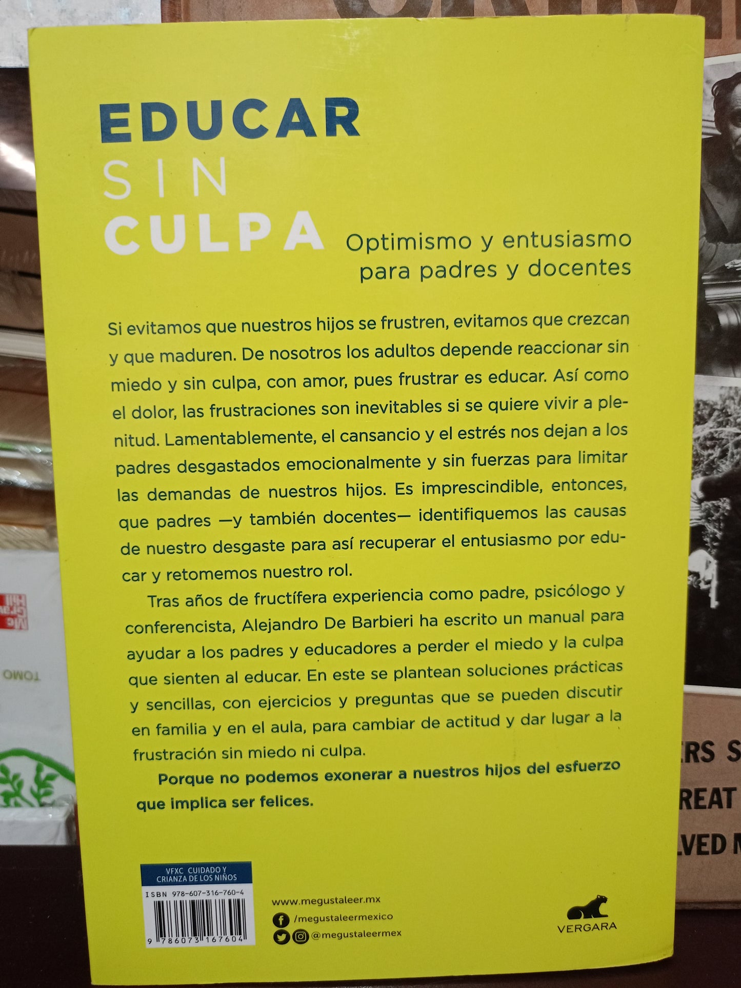 EDUCAR SIN CULPA ALEJANDRO DE BARBIERI USADO PSICOLOGÍA LITERARIO 305