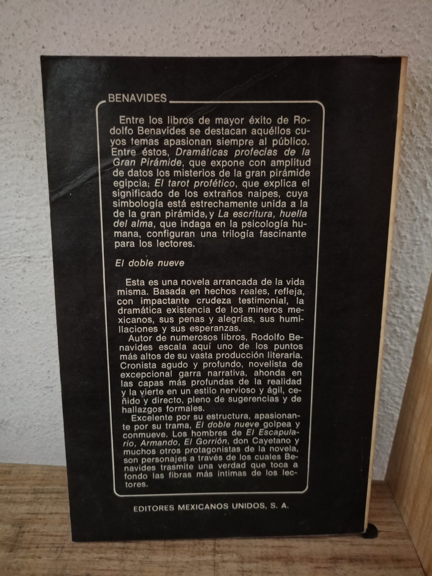 EL DOBLE NUEVE POR RODOLFO BENAVIDES USADO NOVELA LITERARIO 305