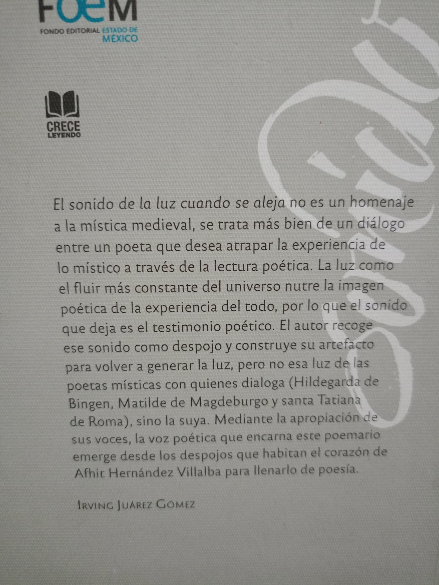 EL SONIDO DE LA LUZ CUANDO SE ALEJA POR AFHIT HERNANDEZ VILLALBA USADO POESIA LITERARIO #305