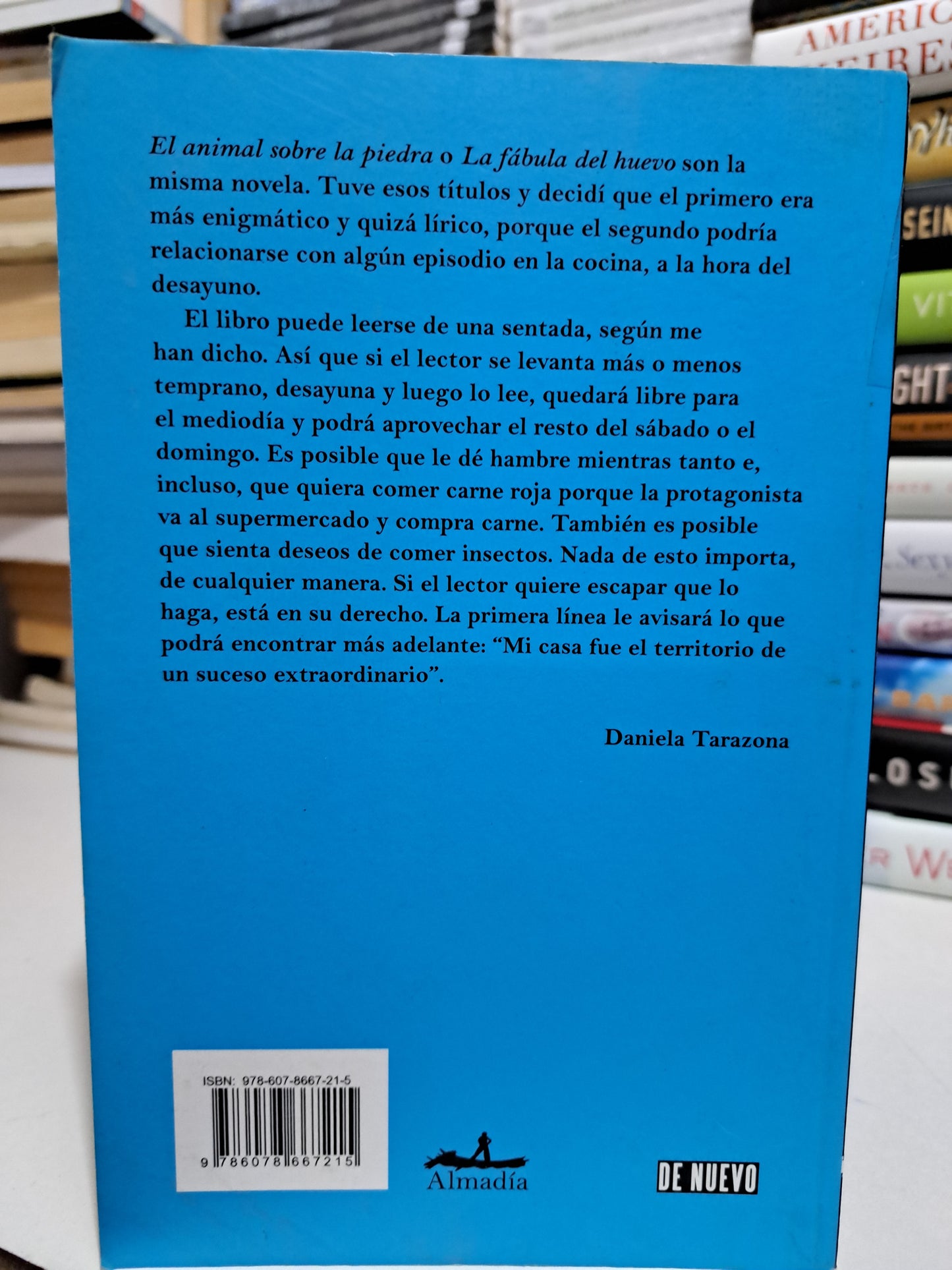 EL ANIMAL SOBRE LA PIEDRA DANIELA TARAZONA USADO NOVELA JUÁREZ