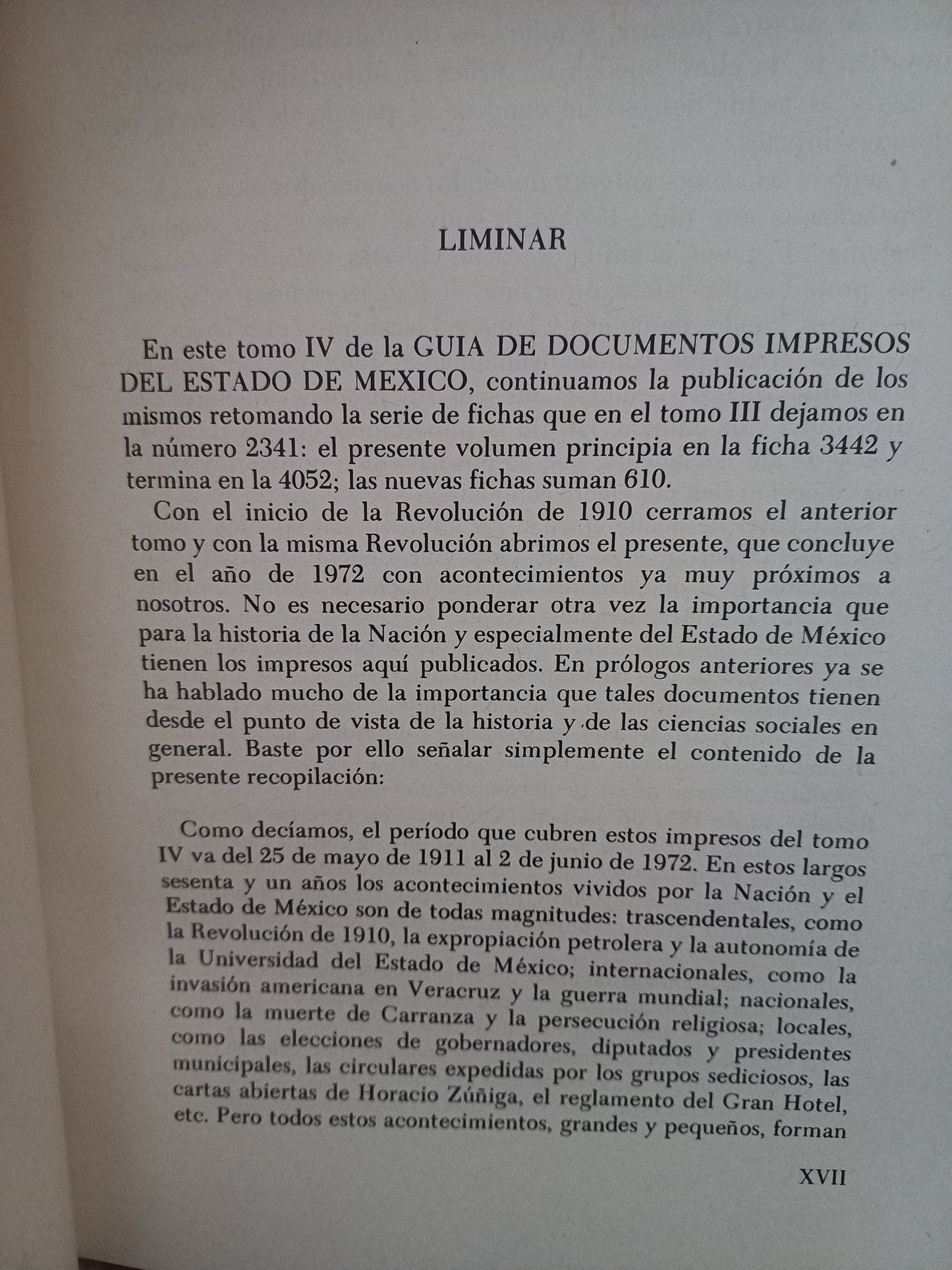 GUÍA DE DOCUMENTOS IMPRESOS DEL ESTADO DE MÉXICO (1911-1972) TOMO IV POR MARIO COLIN USADO HISTORIA LITERARIO 305