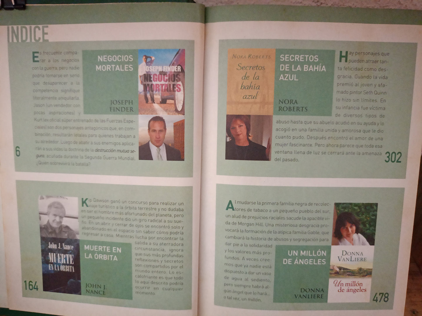 NEGOCIOS MORTALES JOSEPH FINDER MUERTE EN LA ÓRBITA JOHN J. NANCE SECRETOS DE LA BAHÍA AZUL NORA ROBERTS UN MILLÓN DE ÁNGELES DONNA VAN LIERE USADO NOVELA LITERARIO 305