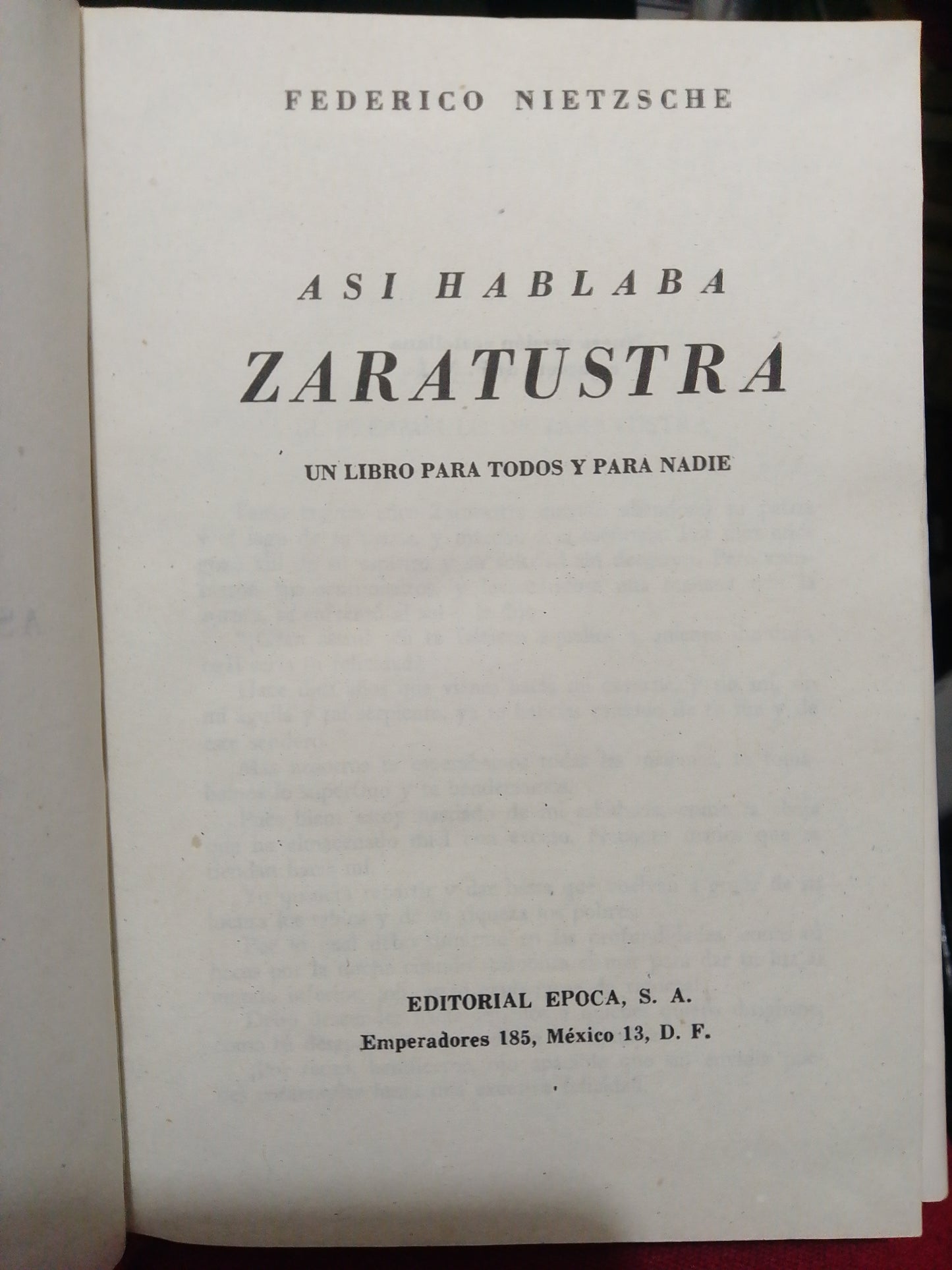 A SI HABLABA ZARATUSTRA POR FEDERICO NIETZSCHE USADO SOCIOLOGÍA JUÁREZ