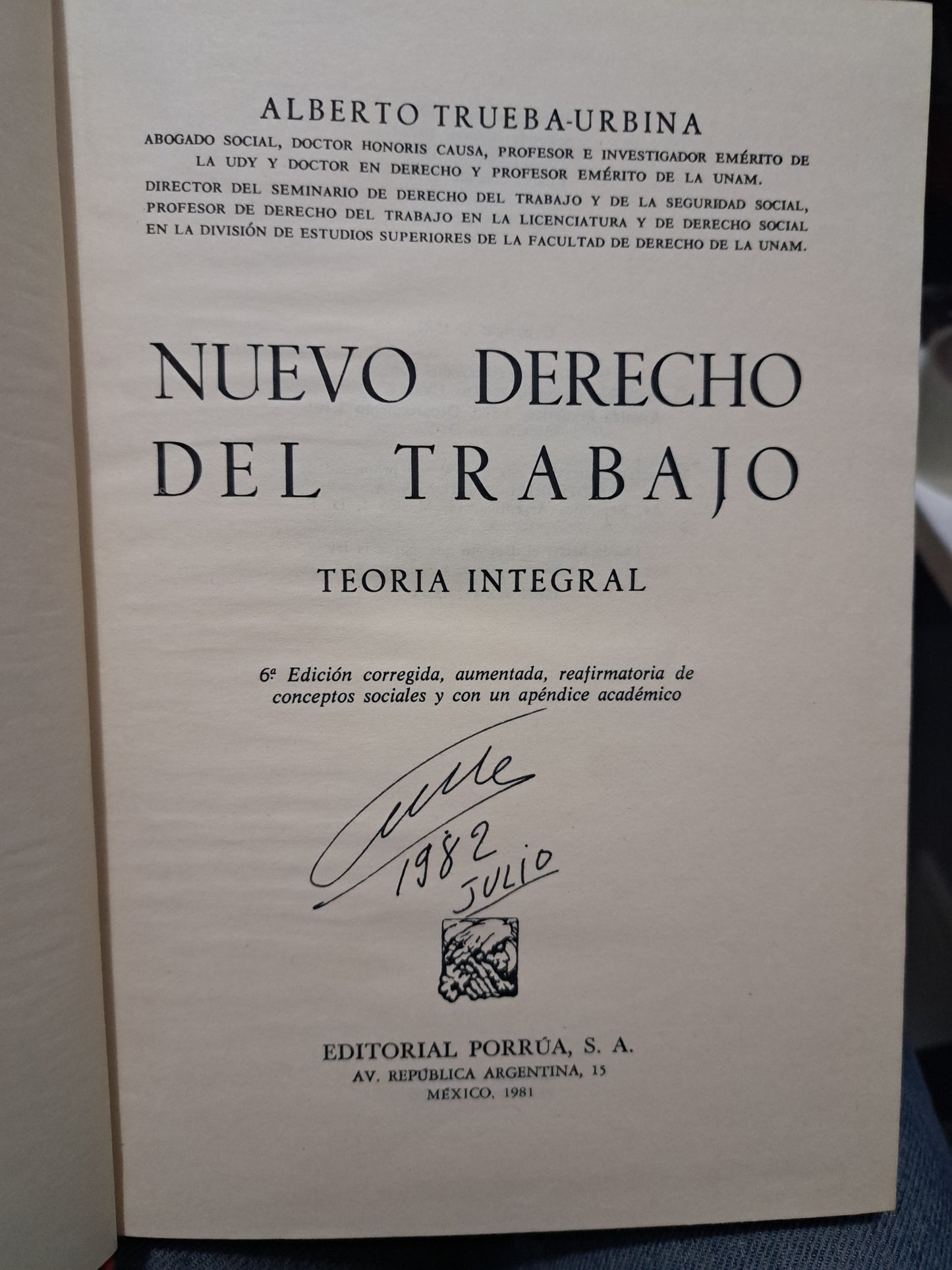 NUEVO DERECHO DEL TRABAJO ALBERTO TRUEBA URBINA USADO DERECHO JUÁREZ