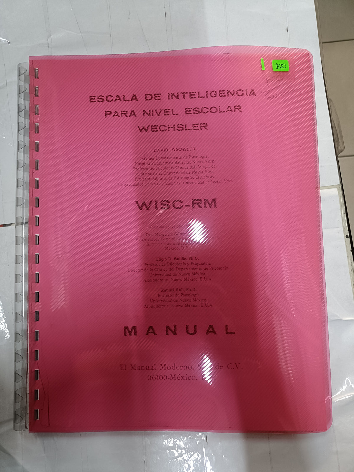 ESCALA DE INTELIGENCIA PARA NIVEL ESCOLAR WISC RM MANUAL POR WECHSLER USADO EDUCACION LITERARIO 207