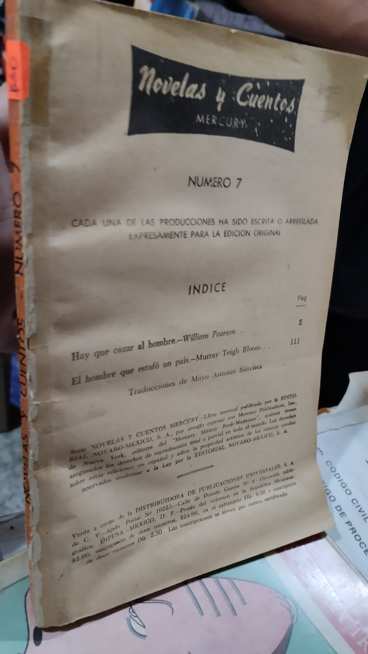 NOVELAS Y CUENTOS NO. 7 POR EDITORIAL MERCURY LIBRO USADO ANTIGUO ALDAMA