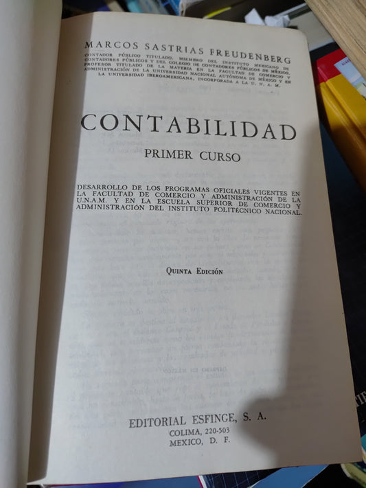 CONTABILIDAD PRIMER CURSO POR MARCOS SASTRIAS FREUDENBERG USADO ADMINISTRACION JUAREZ 507