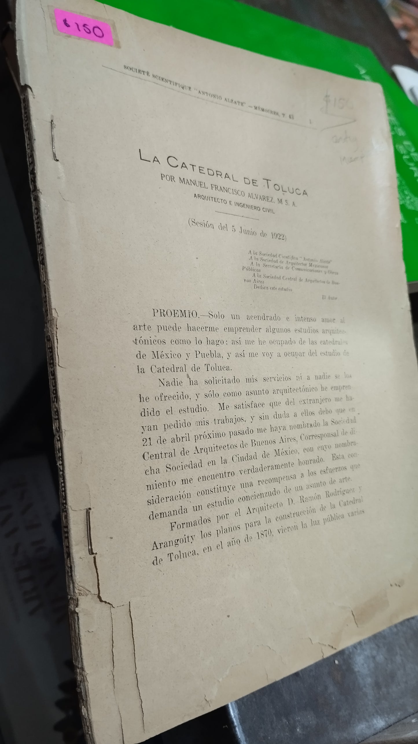 LA CATEDRAL DE TOLUCA POR MANUEL FRANCISCO ALVAREZ LIBRO USADO ANTIGUO ALDAMA