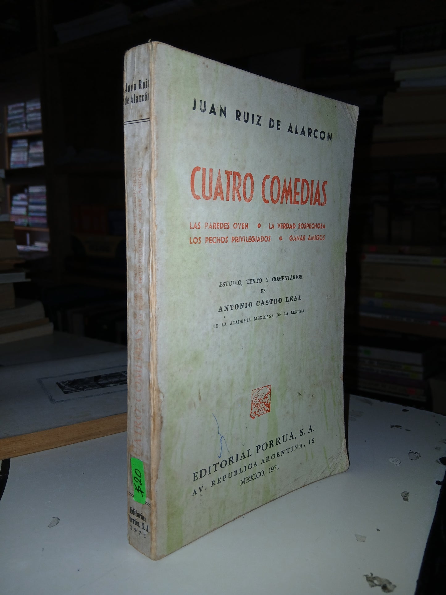 CUATRO COMEDIAS POR JUAN RUIZ DE ALARCÓN USADO NOVELA LITERARIO 207