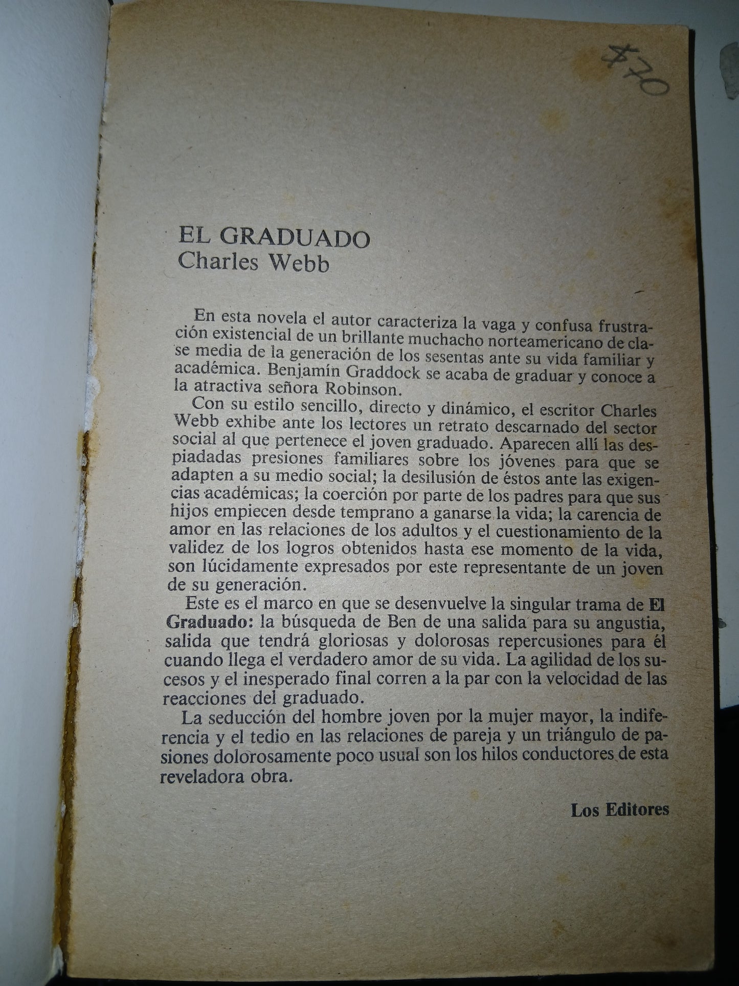 EL GRADUADO POR CHARLES WEBB USADO NOVELA LITERARIO 207