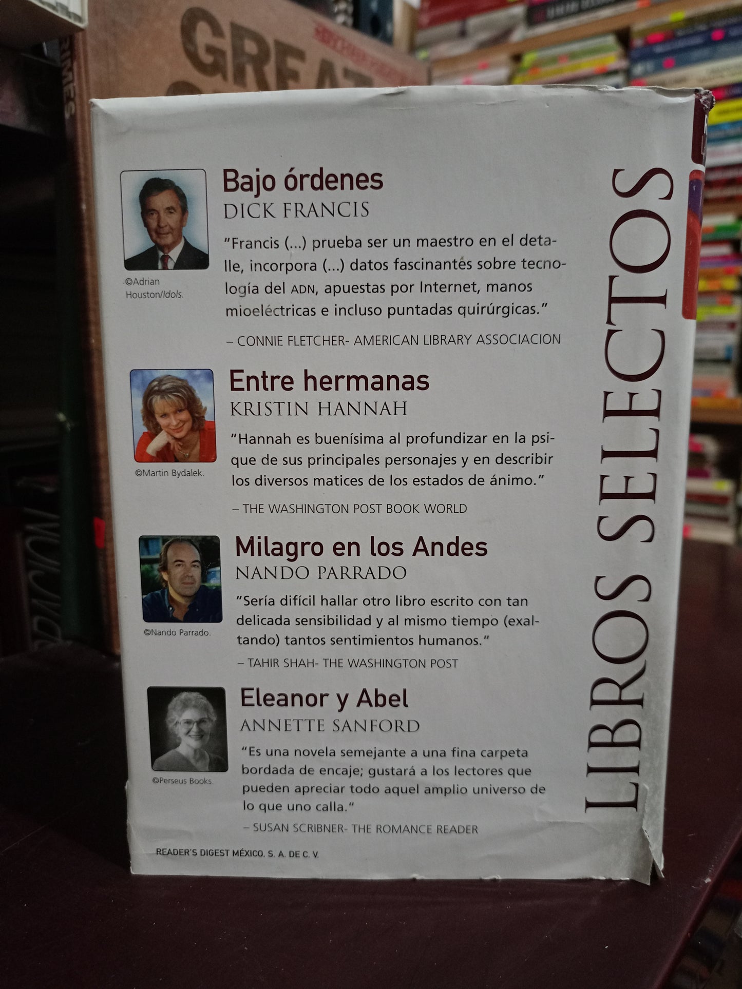 BAJO ÓRDENES DICK FRANCIS ENTRE HERMANAS KRISTIN HANNAH MILAGRO EN LOS ANDES NANDO PARRADO ELEANOR Y ABEL ANNETTE SANFORD USADO NOVELA LITERARIO 305