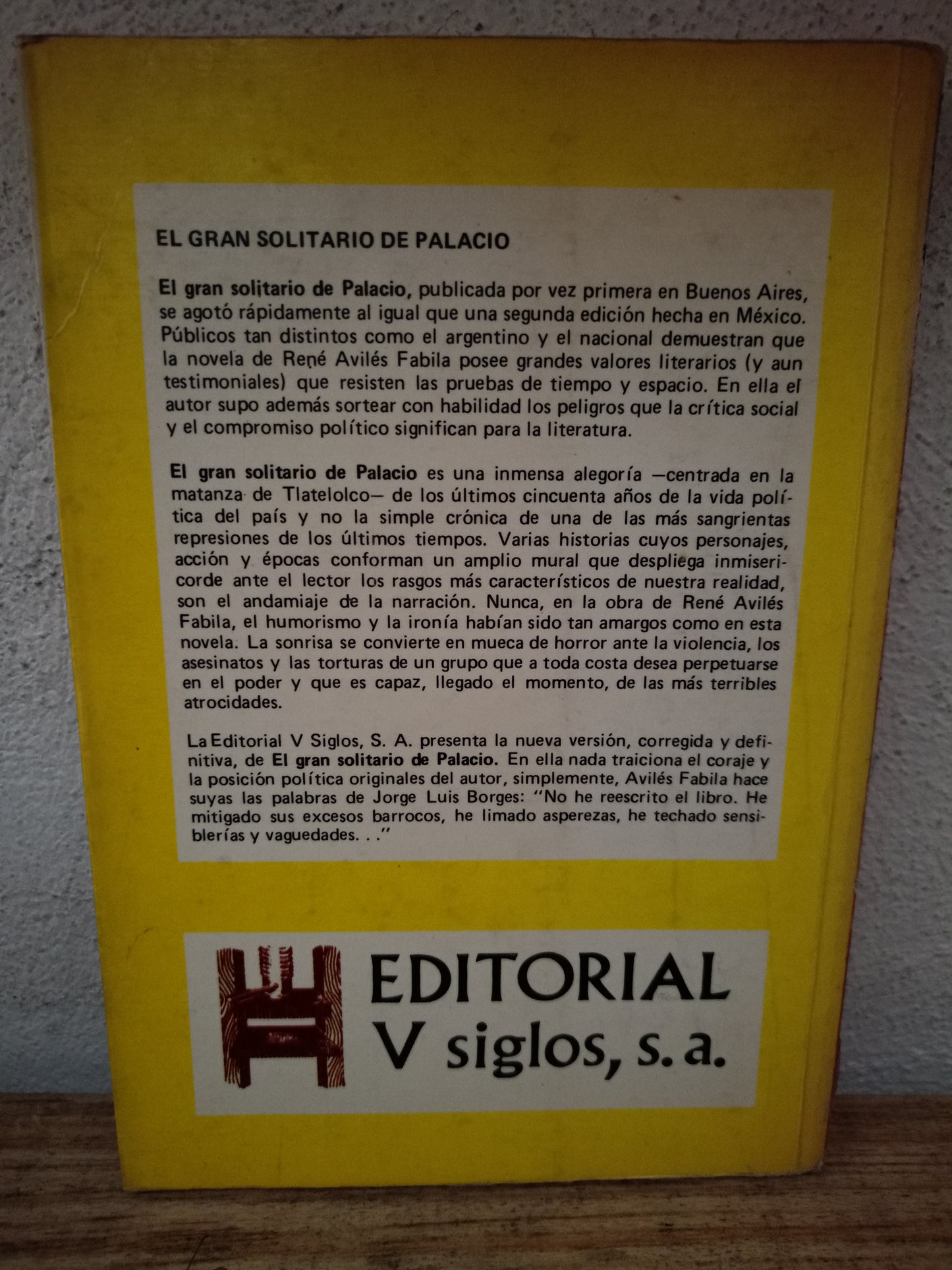 EL GRAN SOLITARIO DE PALACIO POR RENE AVILES FABILA USADO NOVELA LITERARIO 305